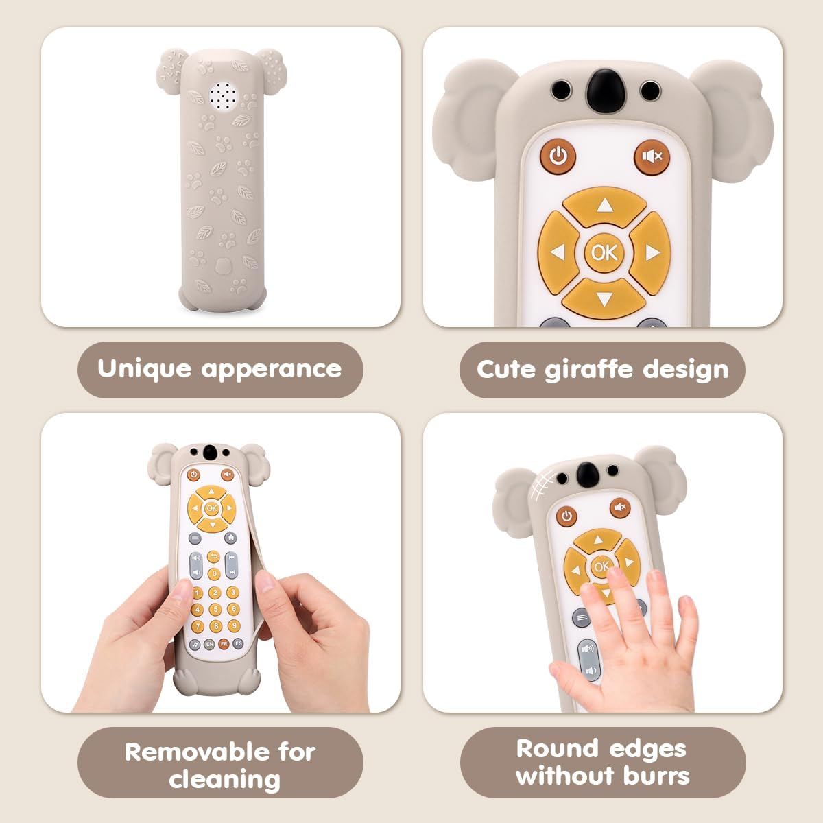 Kaekid Baby TV Remote Control Toy with Silicone Cover, Baby Musical Toys, Toddler Early Number Learning in 3 Languages (English, Spanish & French), Preschool Kids Toys 6-12 Months (Koala) image number 5