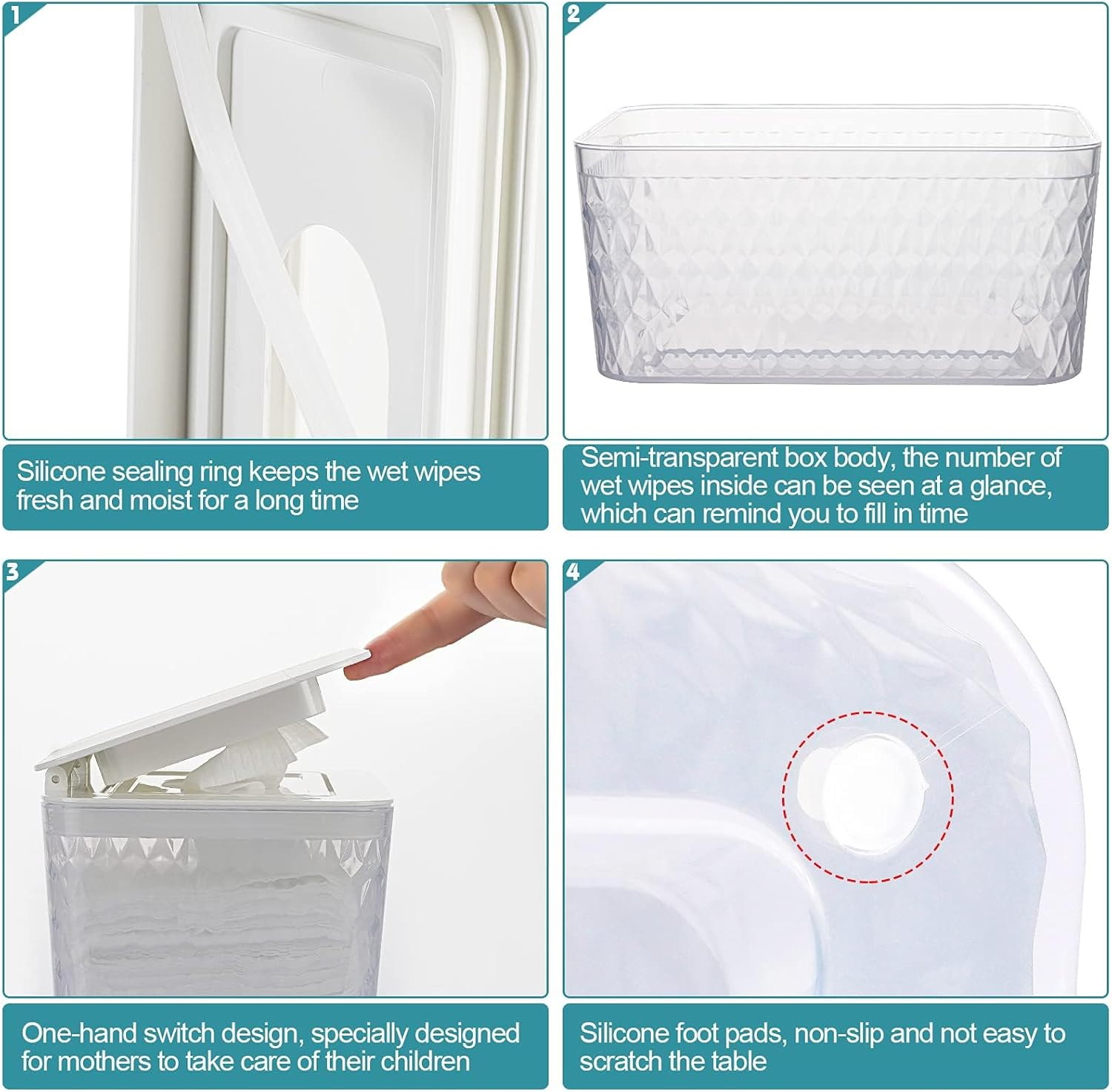 BDZBREN Wipes Holders, Dustproof Large Capacity Wipes Dispenser Box Case with Lid Keep Diaper Wipes Fresh (White) - Blue image number 4