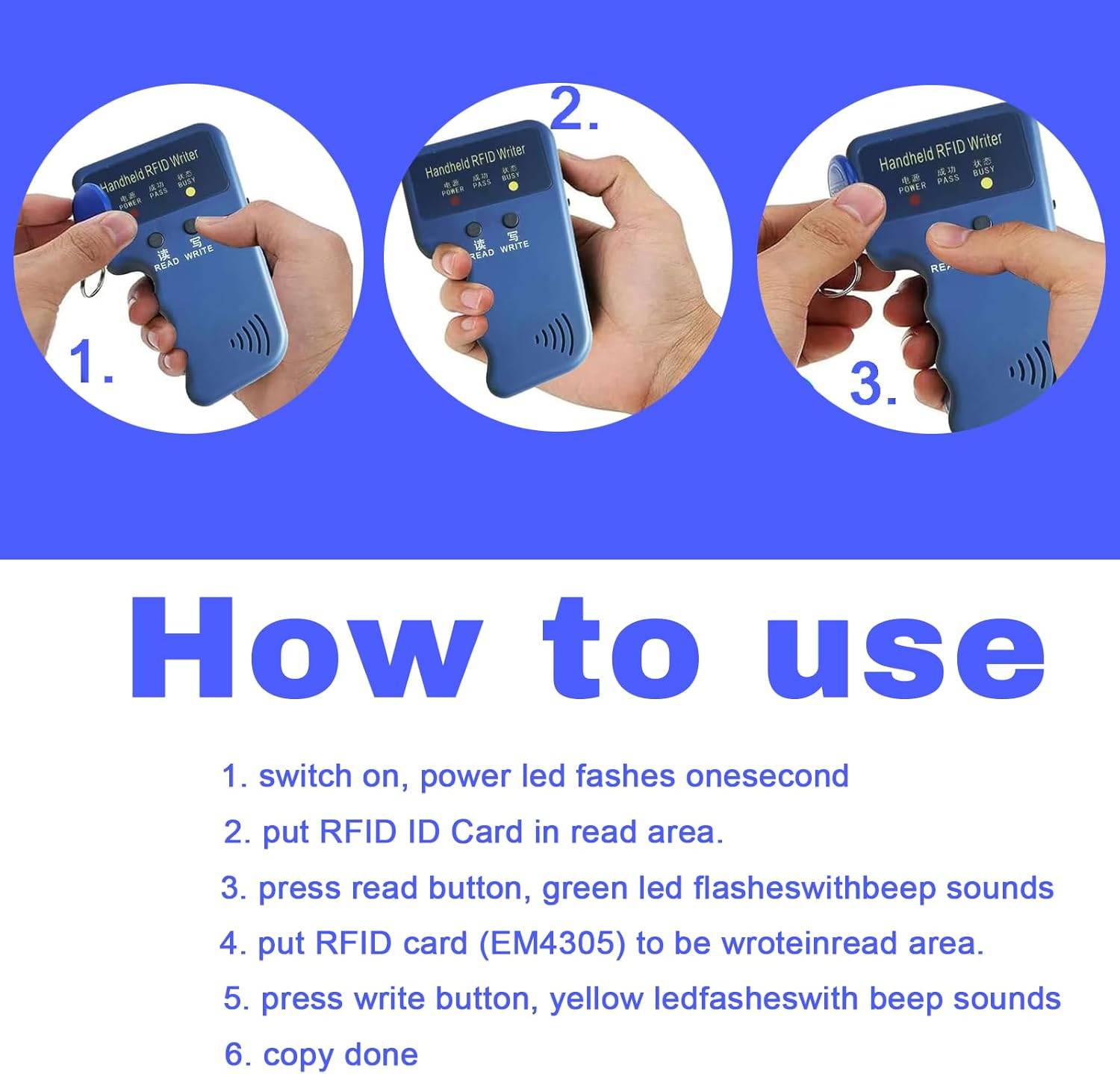 Tzylomirx RFID Reader Copier & Writer - Handheld Portable RFID Duplicator for T5577 Cards, Compact RFID Device for Home and outside (6 Pack T5577 Keychains and 6 Pack T5577 Cards) image number 3