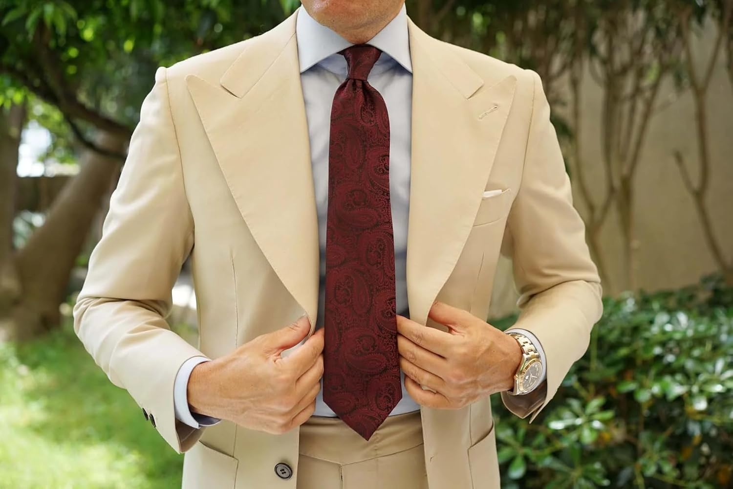 OTAA Mahogany Red Paisley Necktie Casual Ties for Men - Perfect Neck Tie for Groomsmen Wedding Ties or Formal Occasions - Ideal Gifts for Him image number 4