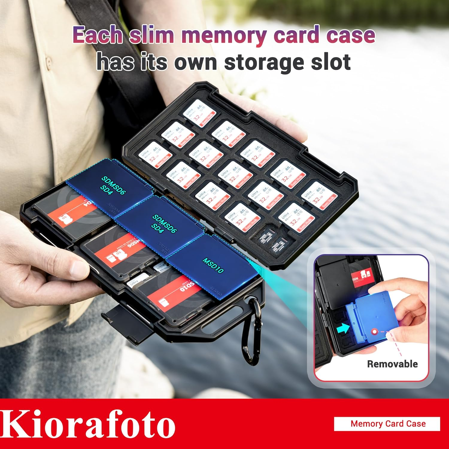 Large Capacity Memory Card Case for 36 SD SDXC SDHC & 74 TF MSD Cards, Water-Resistant Micro SD Card Organizer with 3 Removable Slim Credit Card Size Memory Card Holder, Easy Carry & Daily Storage image number 6