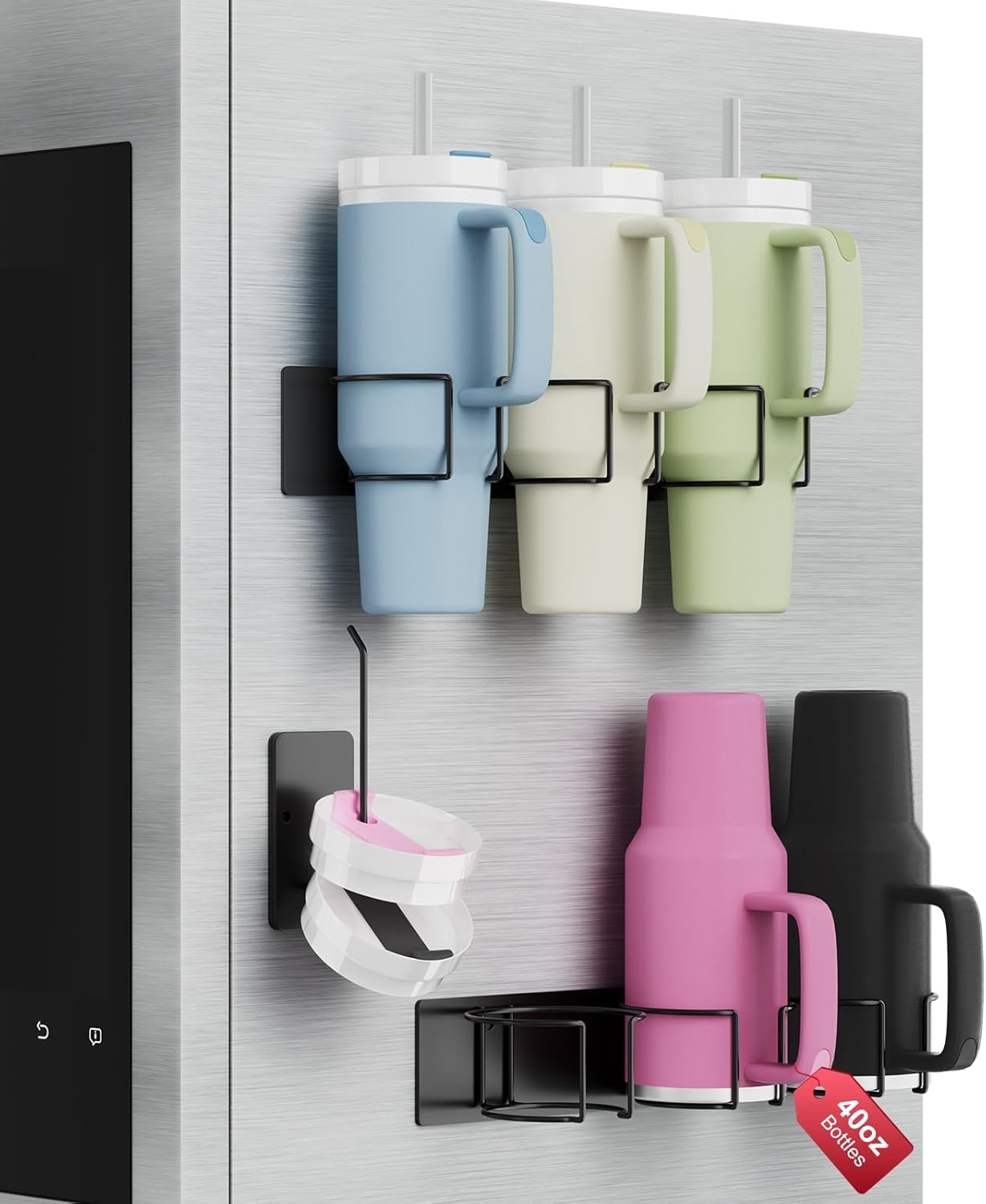 Magnetic Stanley Cup Holder for Refrigerator, Water Bottle Organizer for Stanley 40 Oz with Handle, Tumbler Lid Organizer Cup Accessories, Gifts Ideal image number 3