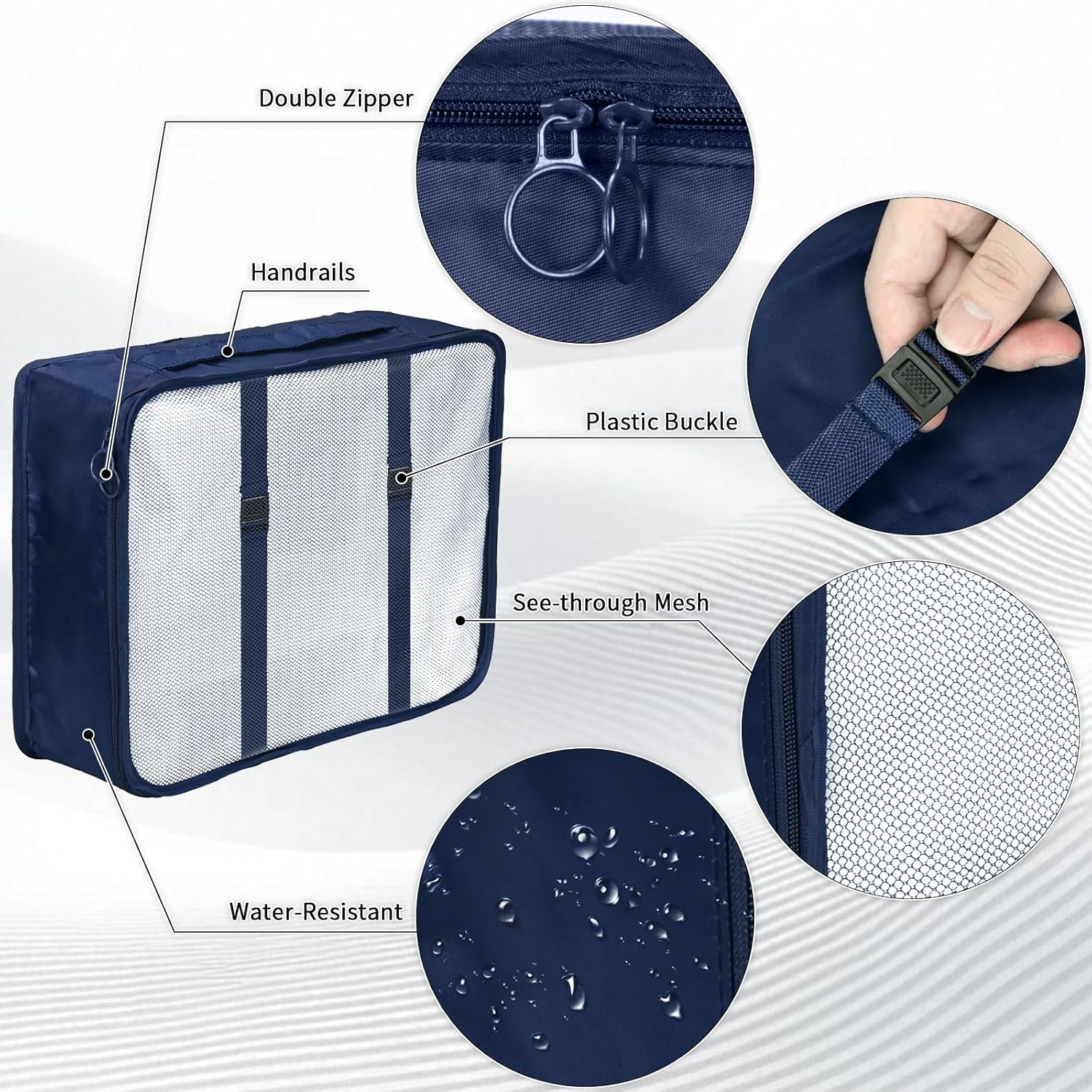 Smlper 8-Set Packing Cubes, Packing Organizer with Various Sizes, Lightweight Luggage Organizer for Carry-On, Suitcase & Travel Accessories (Dark Blue) - Beige image number 5