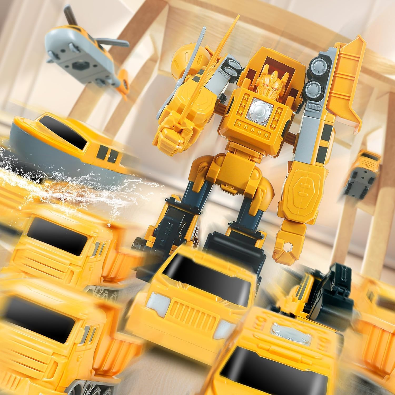 35Pc Magnetic Transform Engineering Car Set - Yellow Construction Toy Vehicle Set for Kids Aged 5-10, Includes Cars, Trucks, Forklifts, Excavators, Robots image number 5