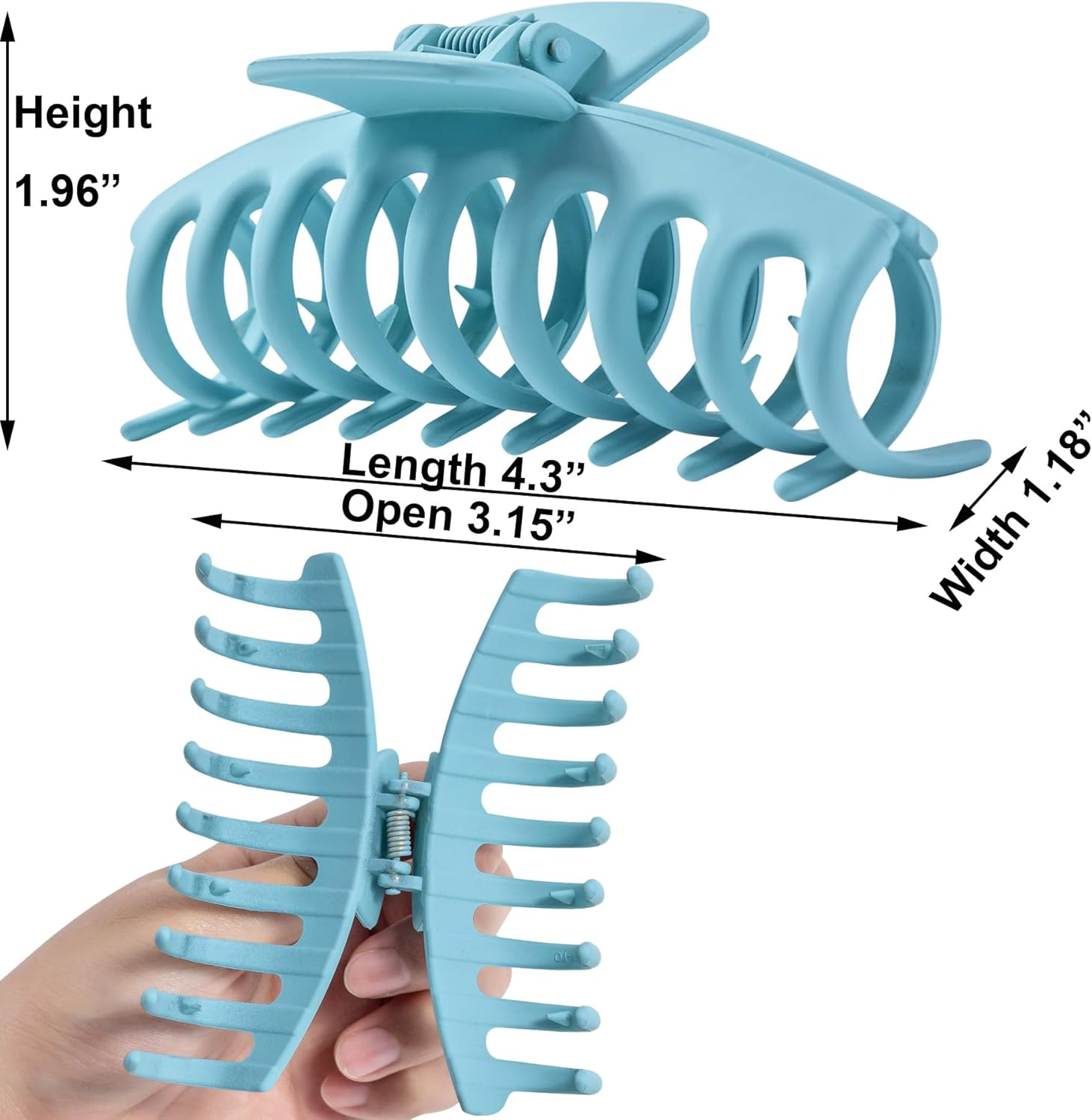 Kitiin Light Blue Large Hair Claw Clips for Thick/Fine/Thin Hair,Strong Holding Teeth Interlocking Sky Blue Women Jaw Clips for Hair 3 Count in Set - Blue image number 6