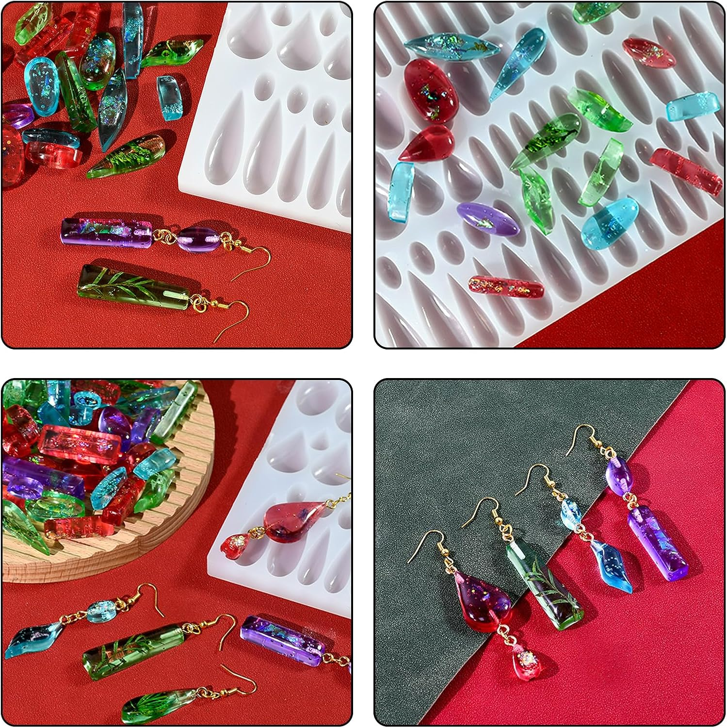 Silicone Stud Earring Mold - 41 Pairs of Shapes - Rectangle, Teardrop, Dangle - UV Resin - Geometric Cabochon Jewelry Cast image number 1