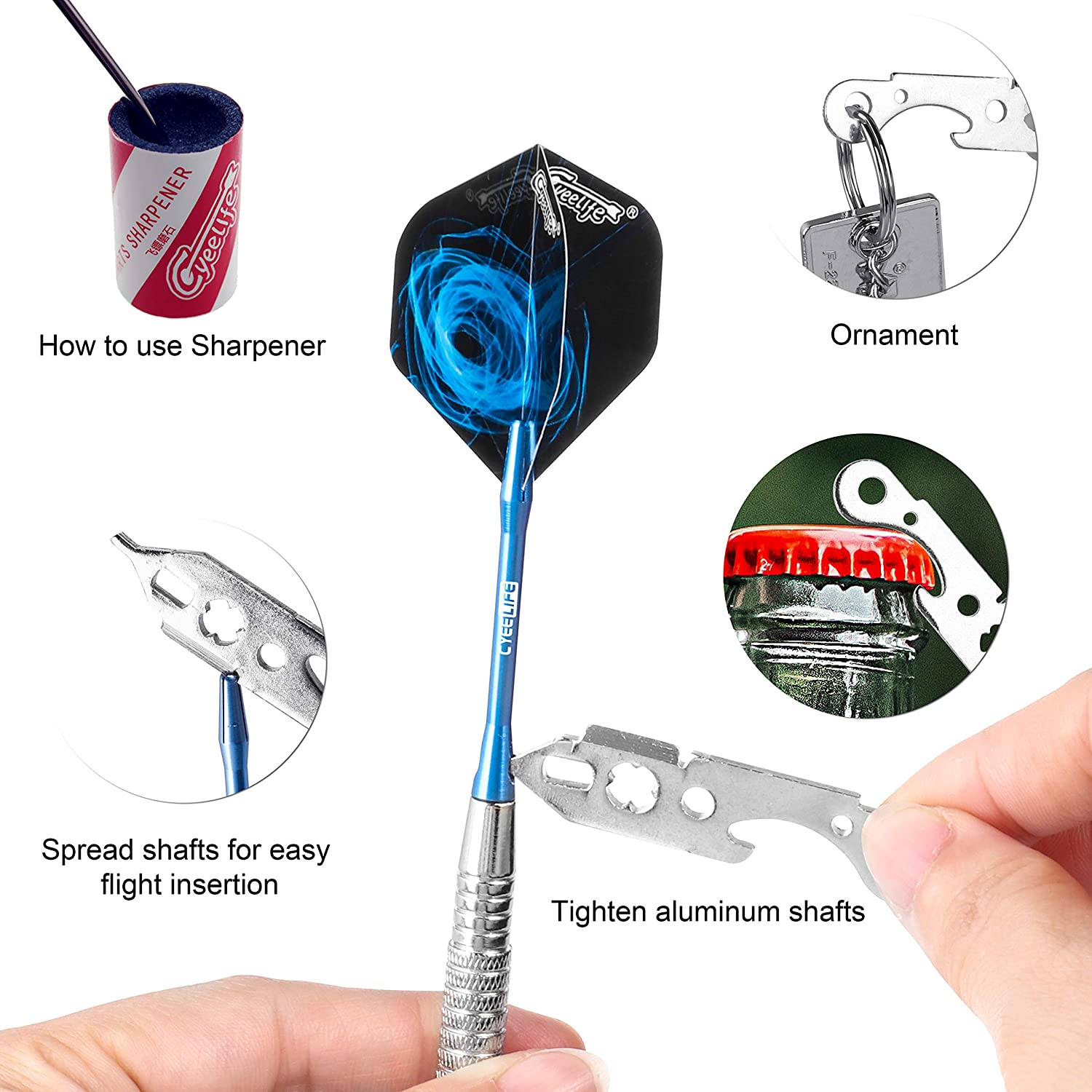 Cyeelife 12Pcs Steel Tip Darts 22/28G+16 Flights+Sharpener+Dart Tool+12Aluminium Shafts with Rubber Rings image number 1