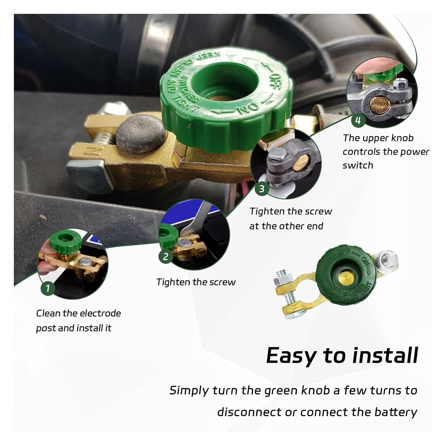 2 PCS Top Post Battery Quick Disconnect Switch, Auto Battery Master Switch Isolator for Power Disconnect Cut Off, Vehicle Terminal Kill Switch for 12V 24V Car Boat Truck RV