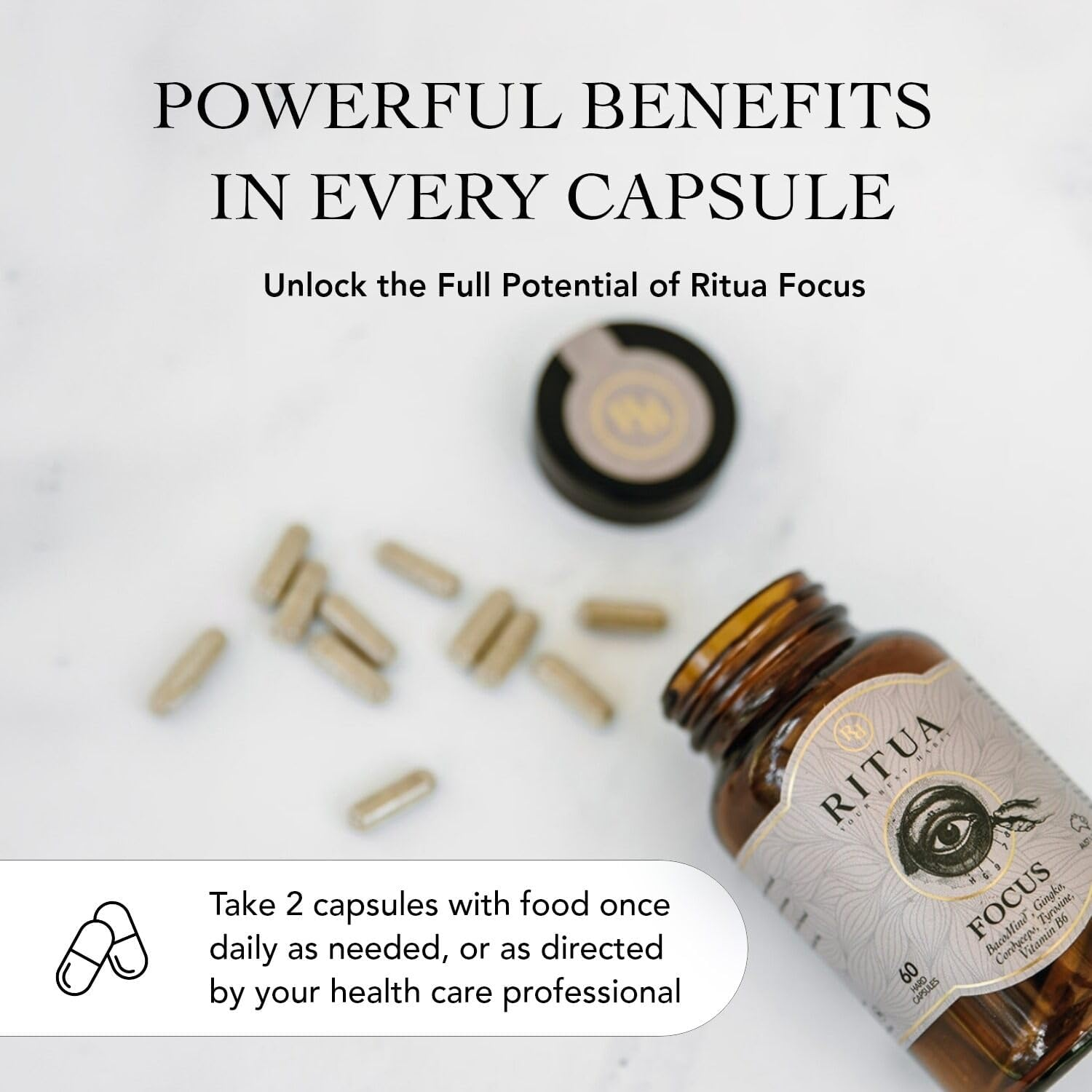 Wellness Nootropic Mushroom Blend with Bacopa, Gingko, Cordyceps & Amino Acids, 60 Capsules for Adults image number 1