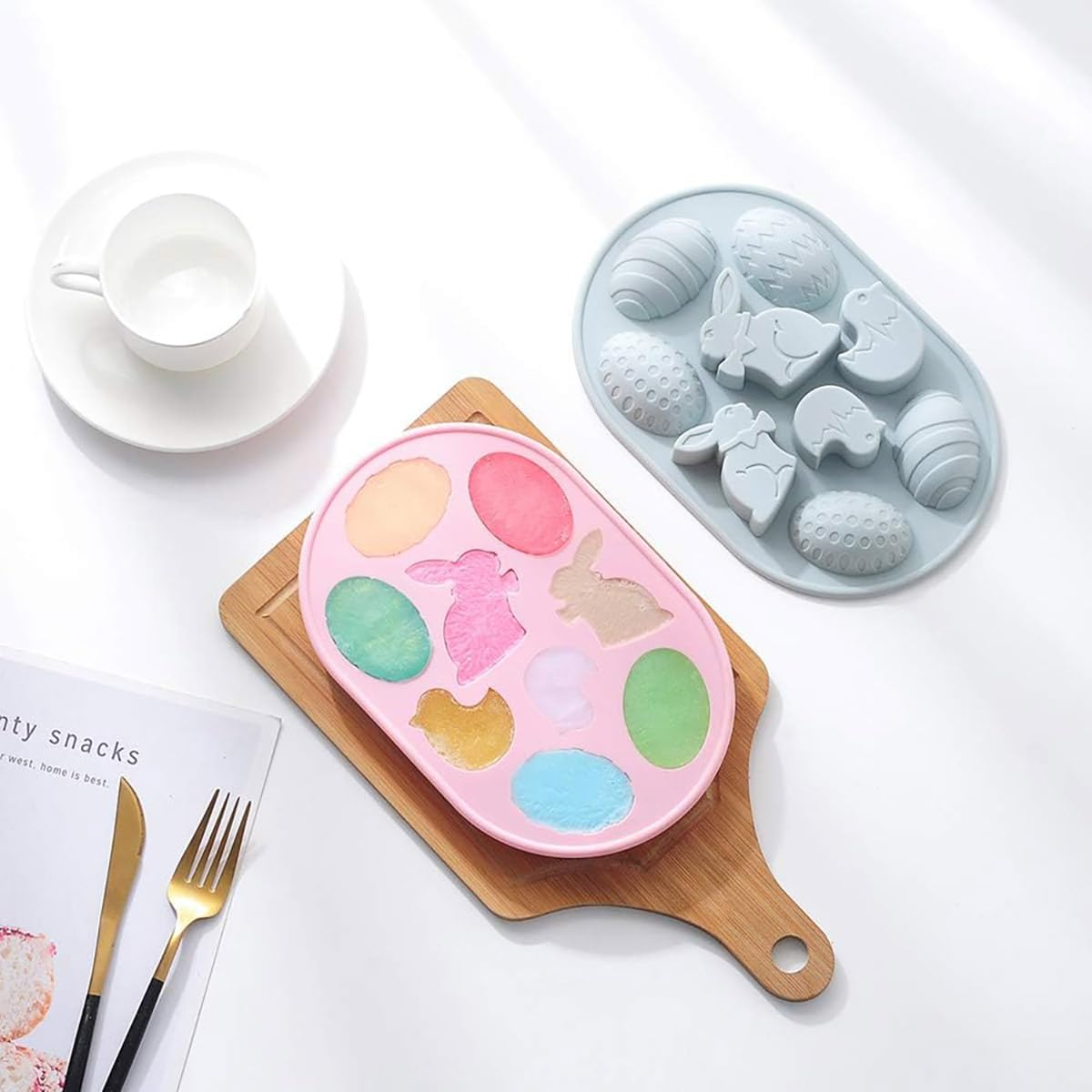 AIMALL Easter Silicone Baking Mold Set, 2-Pack Rabbit and Egg Themed Molds, Ideal for Festive Treats, Pink, Dimensions: 9.02X5.9 Inches image number 5