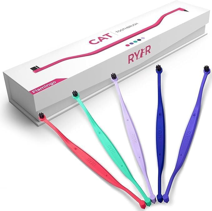 RYERCAT Set of 5 Dual-Sided Cat Toothbrushes - Kitten Toothbrush with Micro Head to Fit into Cat/Kittens Mouth - Cat Dental Care Supplies - Pet Toothbrush for Cats