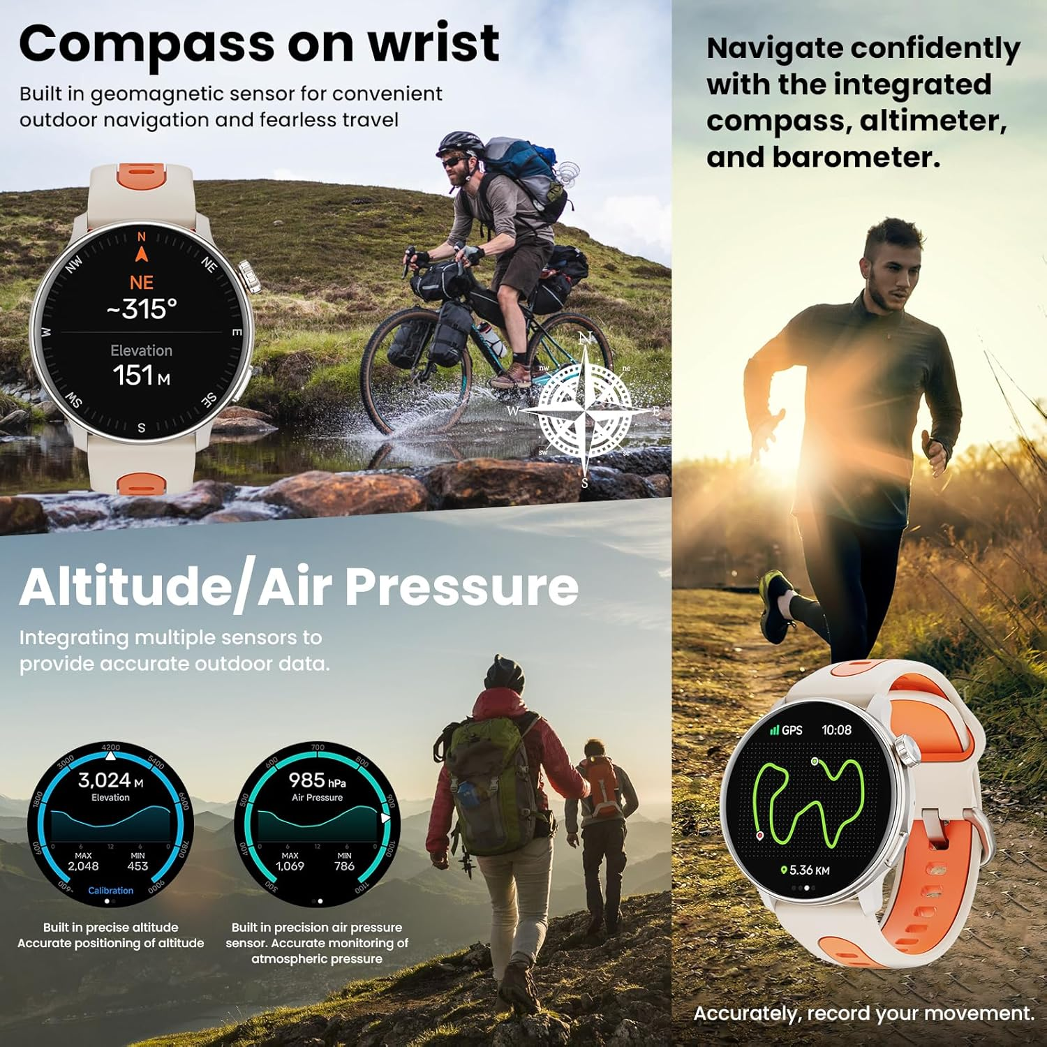 Smart Watch for Men Women GPS, 1.43'' AMOLED Smartwatch with Compass/Barometer/Altimeter 100+ Sports Fitness Tracker with Health Monitor for Android Ios 3ATM Waterproof Answer/Make Call - Orange image number 4