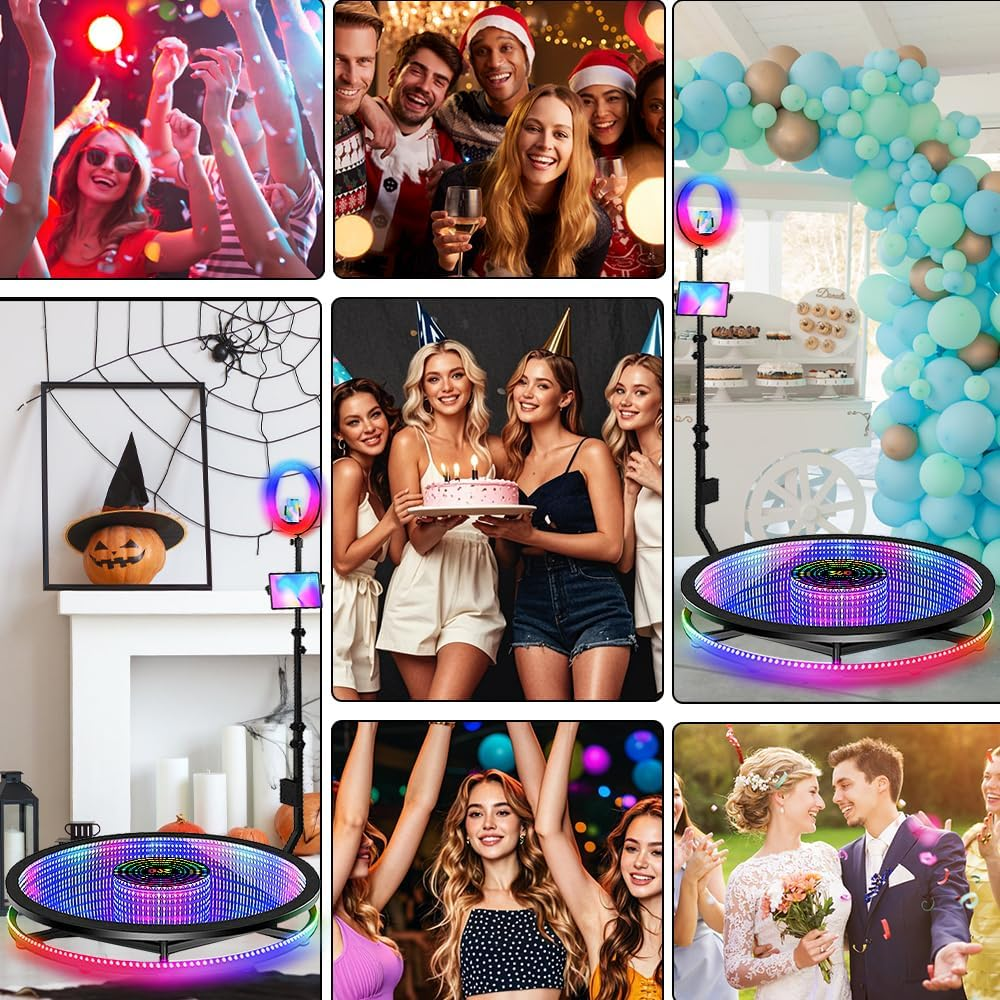 360 Photo Booth Machine for Parties, LED Tempered Glass 360 Booth for 3-4 People, Auto Spin Video Booth with Flight Case,Rgb Ring Light, Free Custom Logo, 360 Camera Booth for Events (100Cm/39.4Inch) image number 2