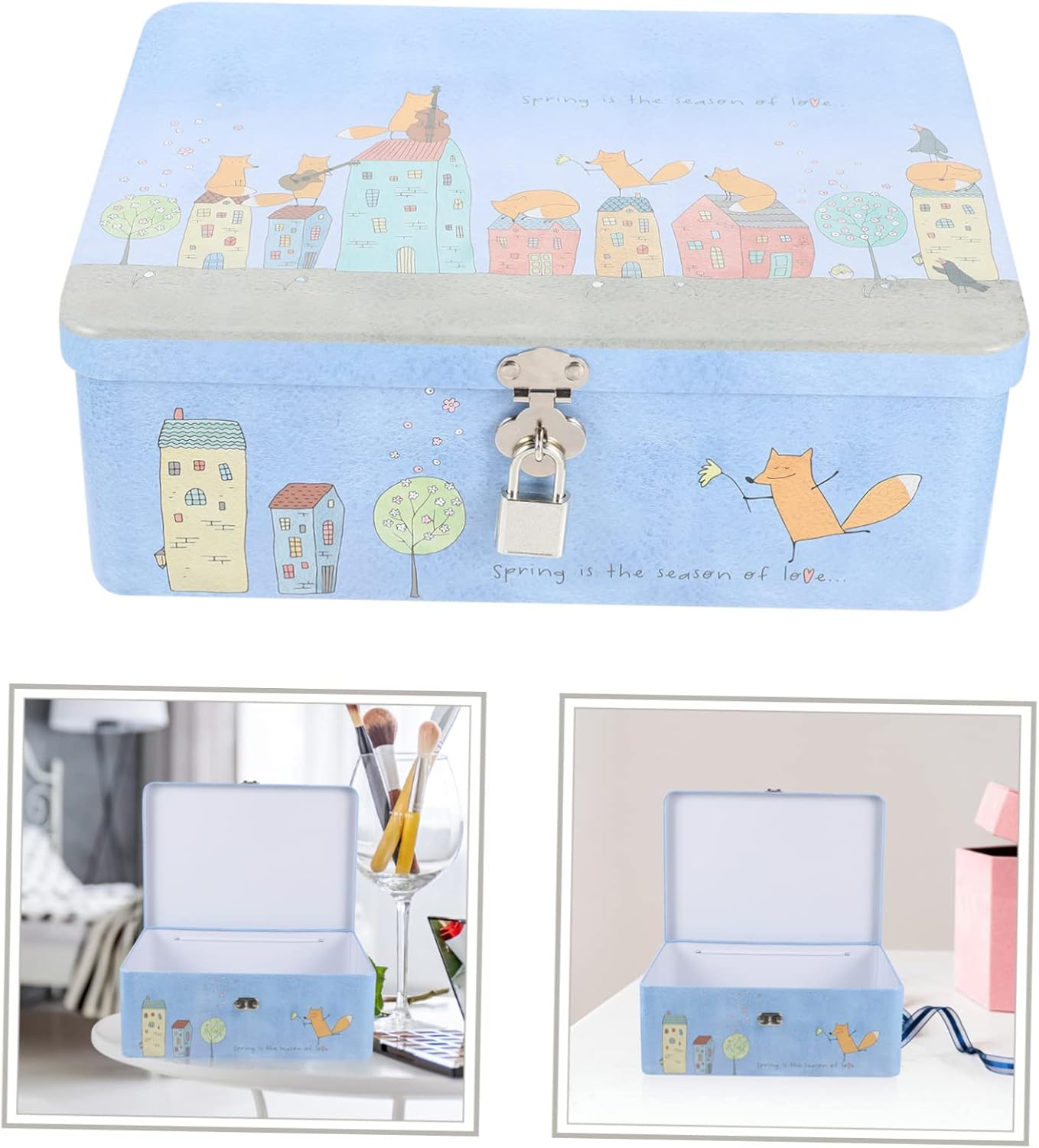 Angoily Vintage Tin Box Lock Portable Lockable Storage Box Small Tin for Desktop Organiser image number 1