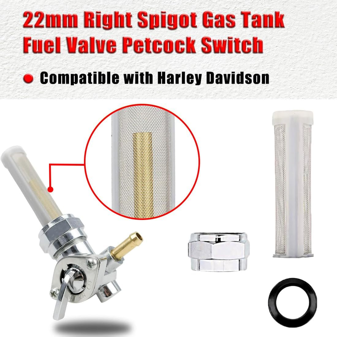 Petcock Fuel Valve 22Mm Right Outlet Spigot for Harley Davidson Sportster Big Twin Dyna Fatboy Electra Glide Heritage Softail Springer Sport Super Tour Glide Low Rider Gas Tank Valve Switch Chrome image number 5