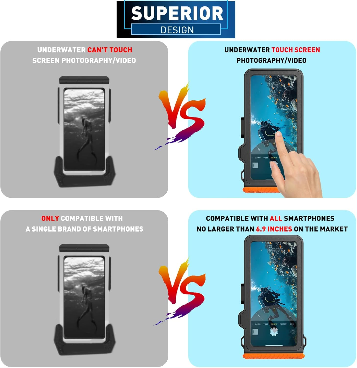 Waterproof Phone Case for Underwater Touch Screen Photography, Diving Snorkeling Swimming Surfing Housing for Iphone 15 Pro Max/15 Pro Samsung S24 Ultra/S24 plus No More than 6.9 Inch Smartphones image number 6