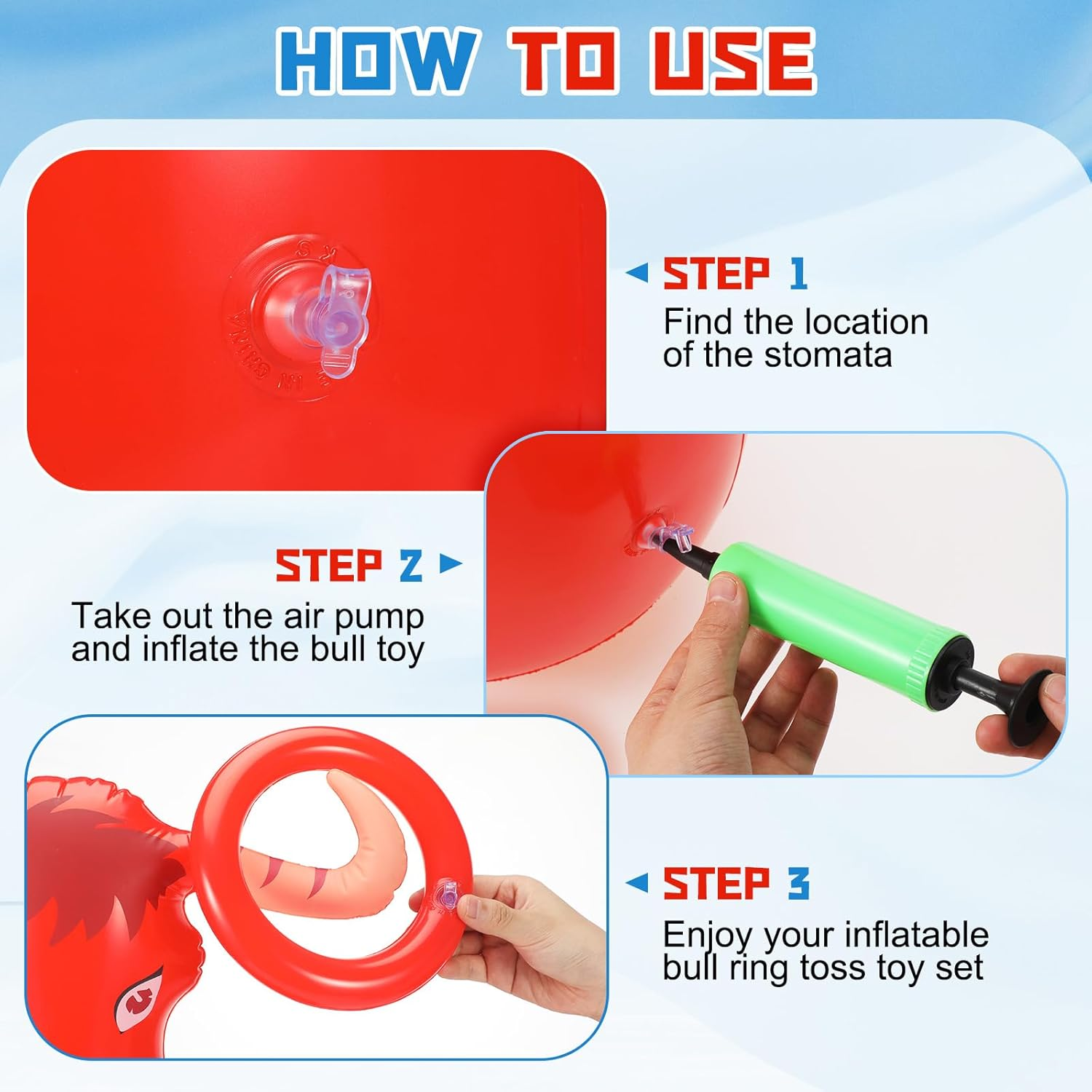 Arrowbash Inflatable Bull Ring Toss Game Set Include Inflatable Bull, Inflatable Rings for Kids Adults Fiesta Rodeo Cowboy Party Supplies Pool Beach Decoration image number 1