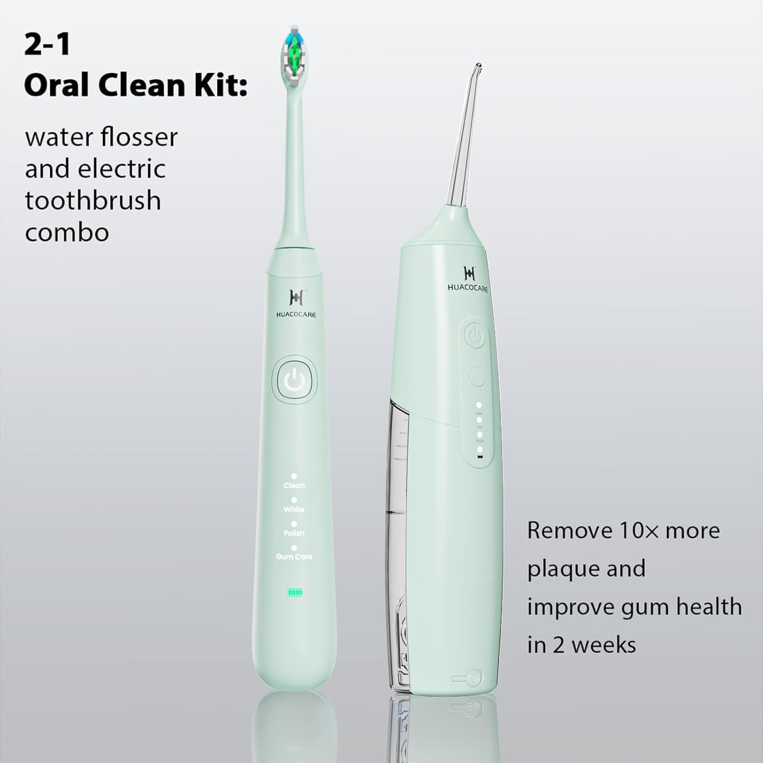 2-1 Oral Clean Kit- Water Dental Flosser & Electric Toothbrush Combo- Brushing & Flossing- for Teeth Cleaning and Gum Health (Light Green) - Pink image number 6