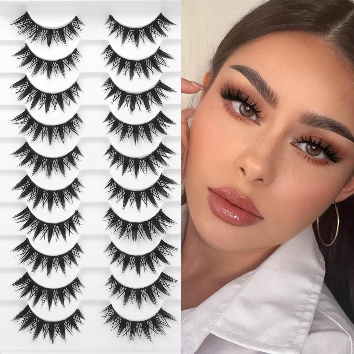 Geeneiya Manga Cosplay Lashes: Thick Cat Eye Lashes, 10 Pairs - Black image number 1