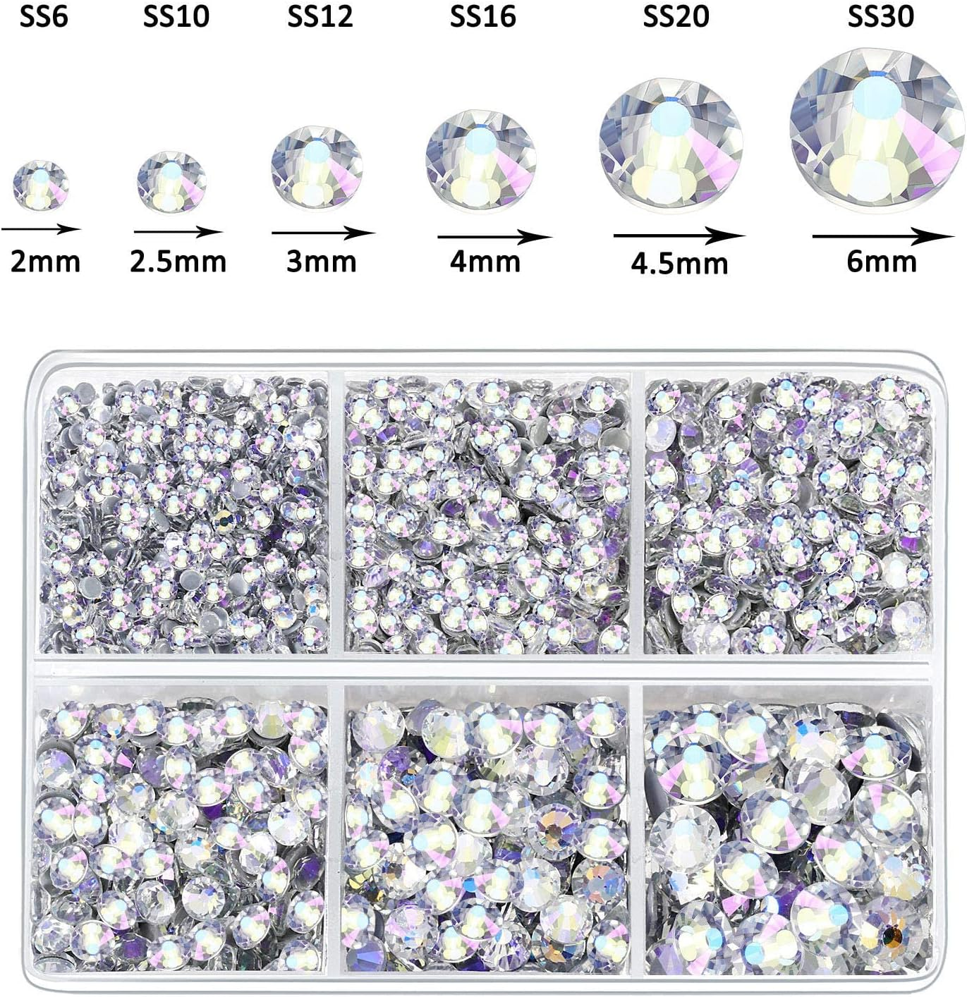 Dubom 4000 Pieces Hotfix Rhinestones Crystals AB Clear Crystal Rhinestones Flatback Gems round Crystal Rhinestones Bulk for Crafts Clothing Dance Costumes (Multicolor) image number 1