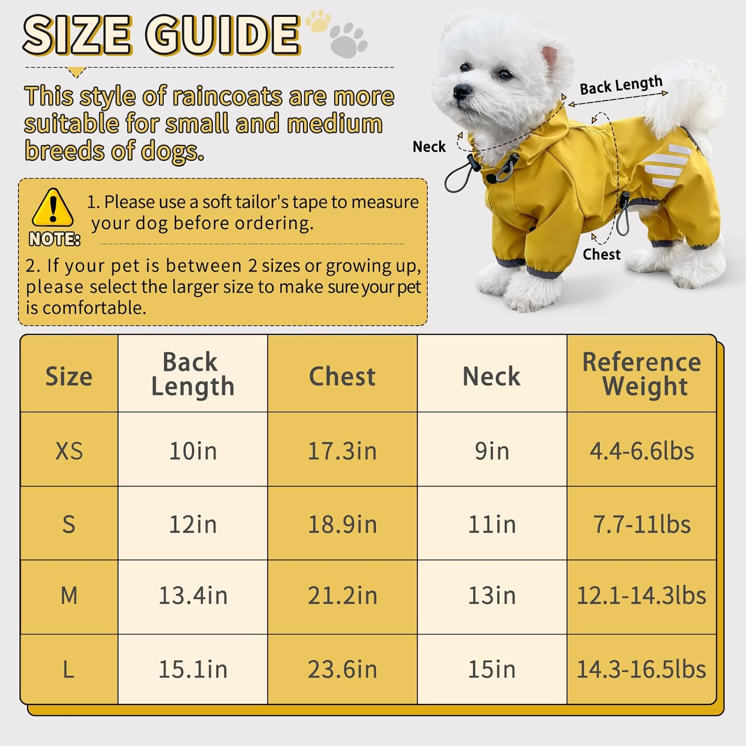 Dog Raincoat, Waterproof Dog Rain Jacket with Hood, Dog Rain Coat with Leash Hole, Reflective Strap for Small Medium Dogs, Lightweight Puppy Clothes(Yellow,M) image number 6