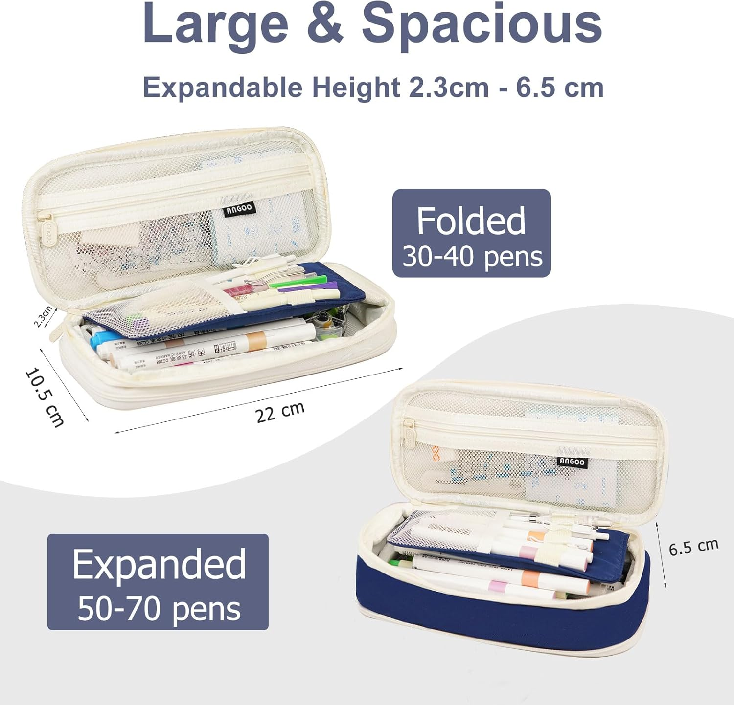 Cute Pencil Case Large Capacity - Expandable Pencil Pouch for Women and Girls, Durable Pencil Bag Pen Case Organizer, Kawaii Pencil Case Pouch for School Supplies & Gift (Blue) image number 4