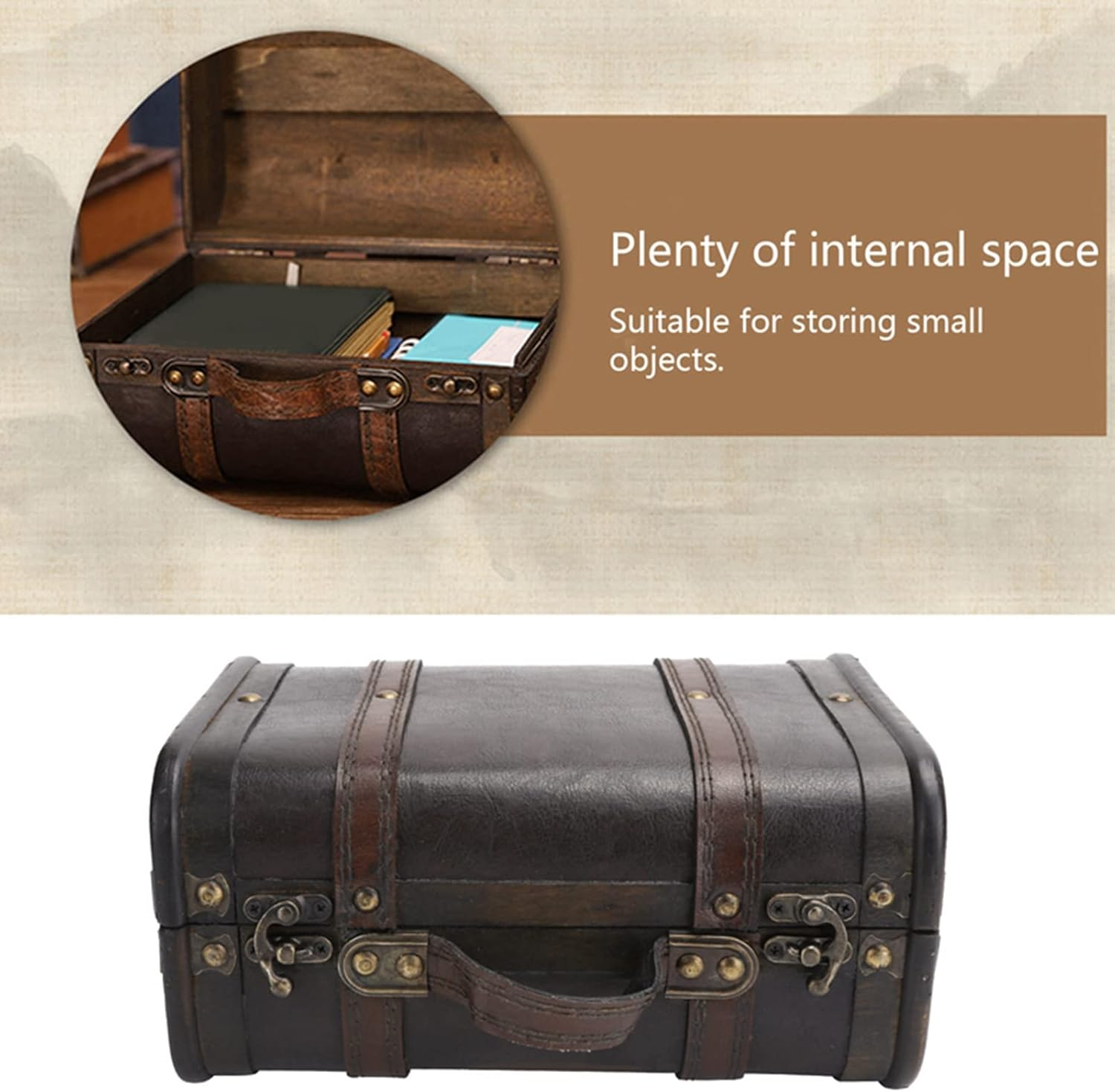 LIYJTK Vintage Retro Wooden Suitcase, Large Capacity Storage Trunk, Studio Decoration & Photography Props, 24 X 17.3 X 11.9Cm image number 1