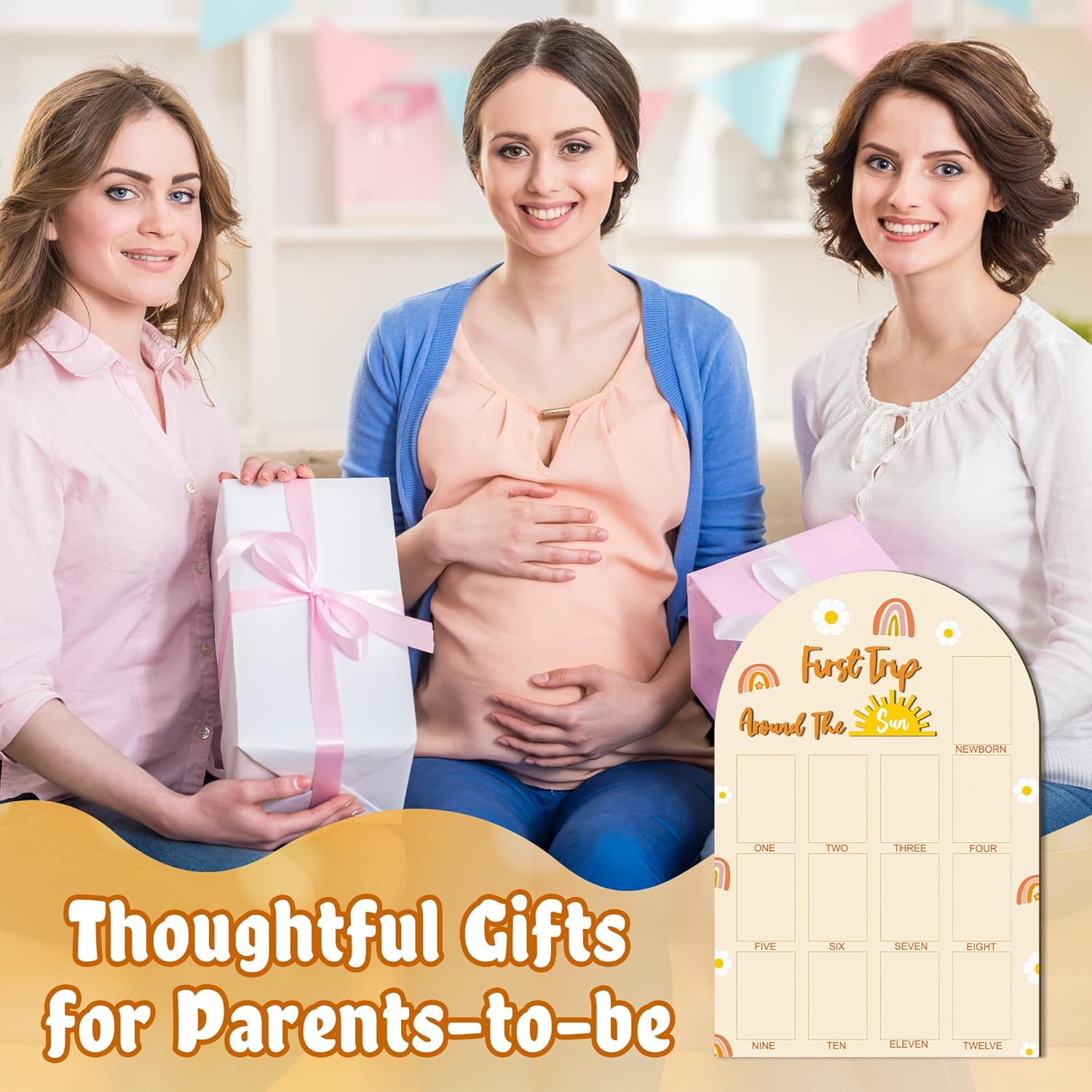 R HORSE My First Year Photo Frame Board, 3D Boho Sun Rainbow Display Wood Board, Baby&rsquo;S 1St Year Picture Frame, 12 Months Milestone One Year Old Birthday Decoration, Baby Keepsake Gift for Boy Girl