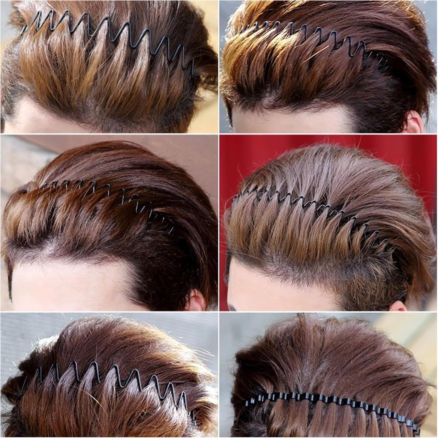 LMXMGRG 6 Pcs Metal Hair Band for Men Unisex Wavy Headbands Outdoor Sports Headbands Hair Bands Unisex Black Elastic Non Slip Headwear Accessories image number 3