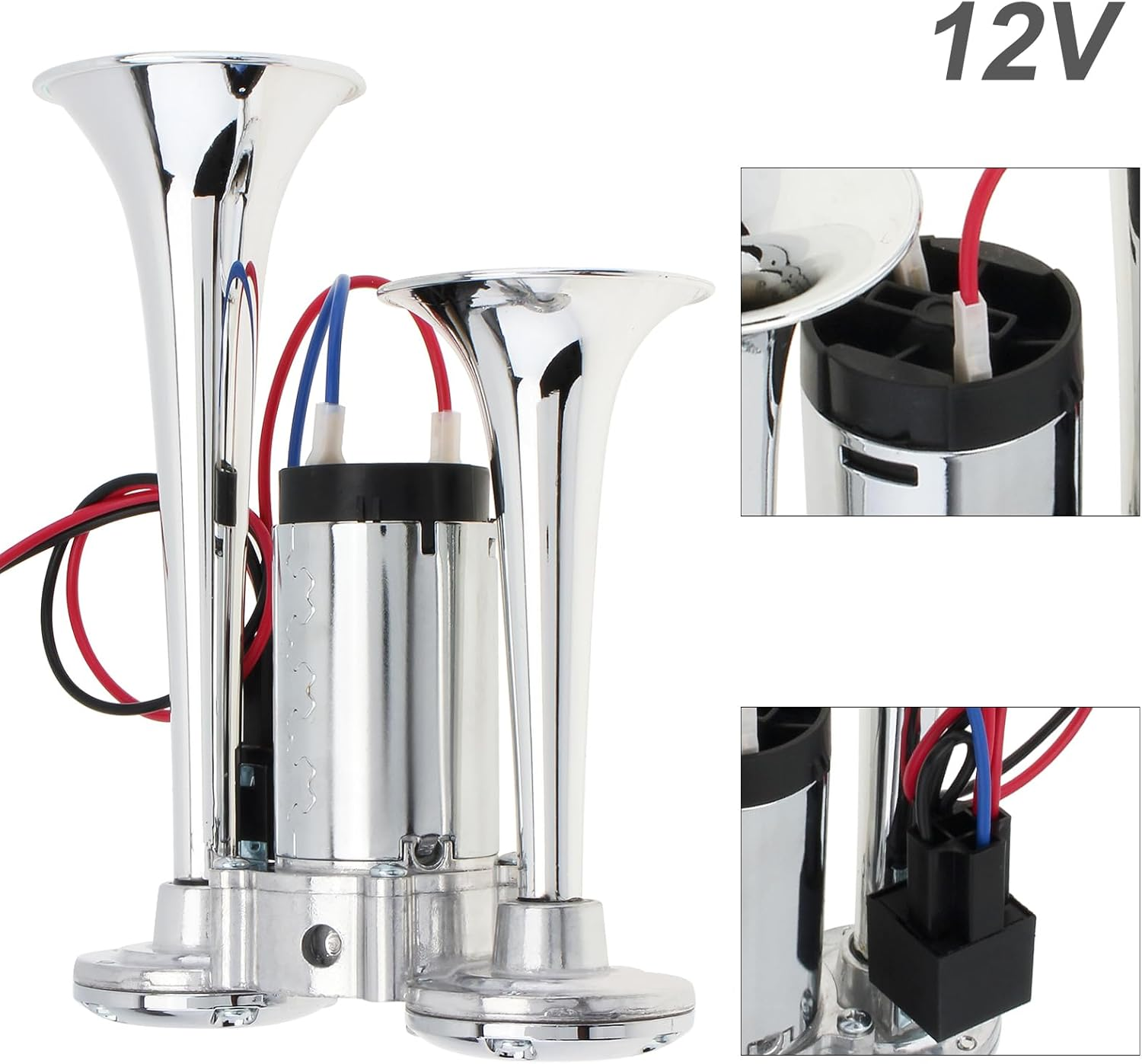Drisentri 12V Air Horn for Truck, 600DB Dual Trumpets Super Loud Electric Car Air Horn Kit with Compressor for Cars Trucks Lorry Trains Boats image number 3