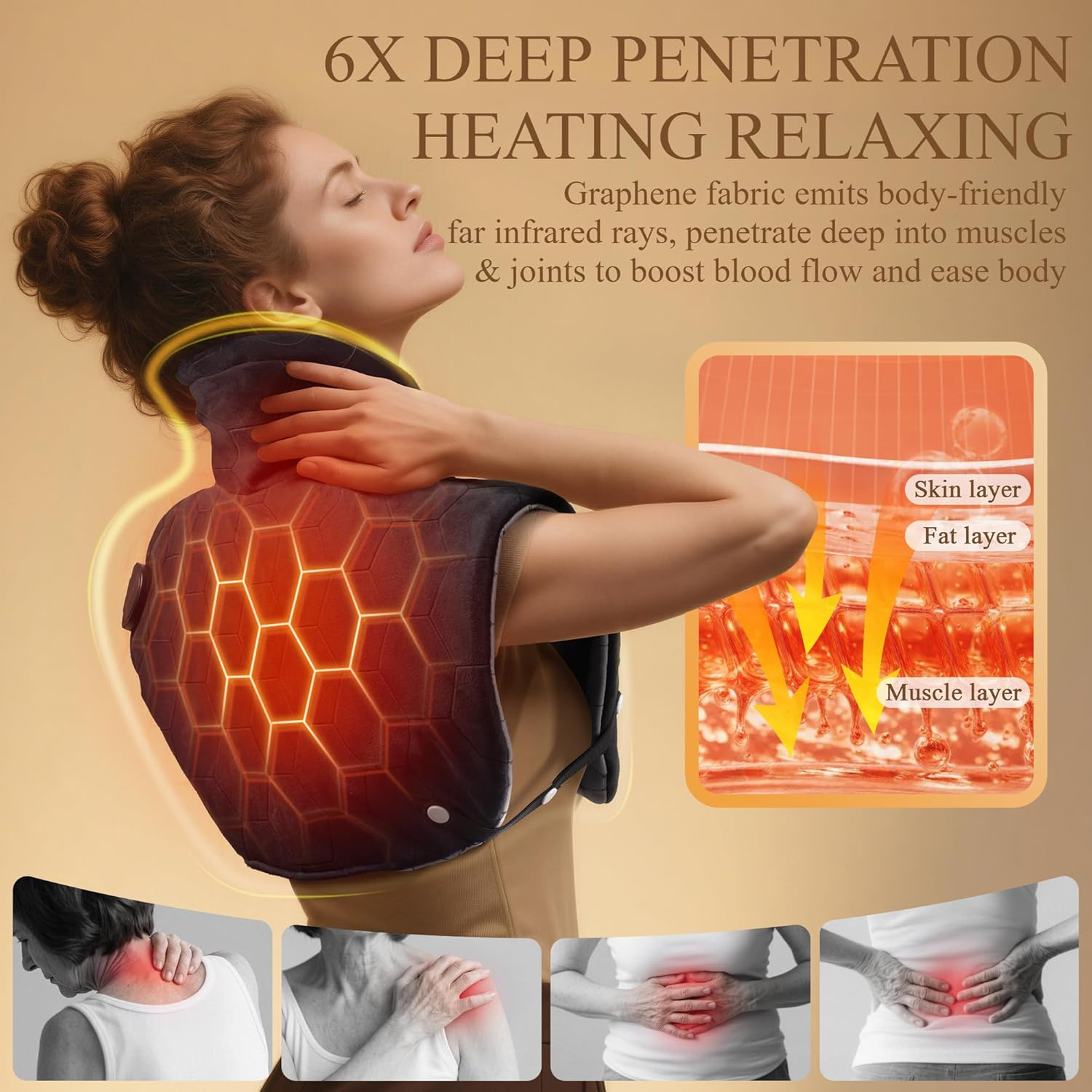 Nalax 30S Fast Heating Pad, Far Infrared Heating Pad for Neck, Shoulders and Back, 3X Deeper Relaxation, Heat Settings Max 159℉, 16 Auto Timer, Extra Large 24"X20" image number 3