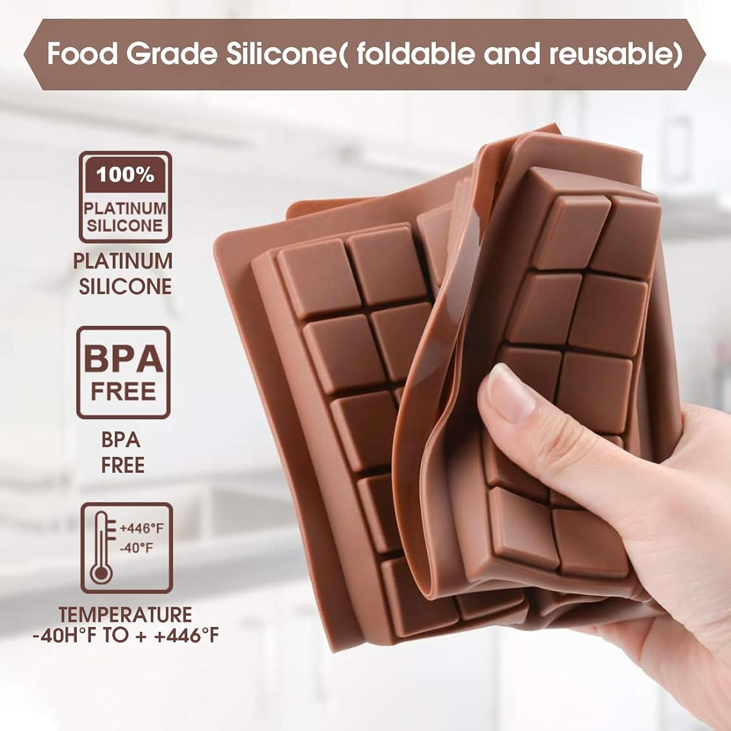 Chocolate Bar Mold,Non-Stick Silicone Chocolate Candy Molds,For Filling Pistachio Chocolate Bar,With Bags Scraper and 100Pcs Storage Bags