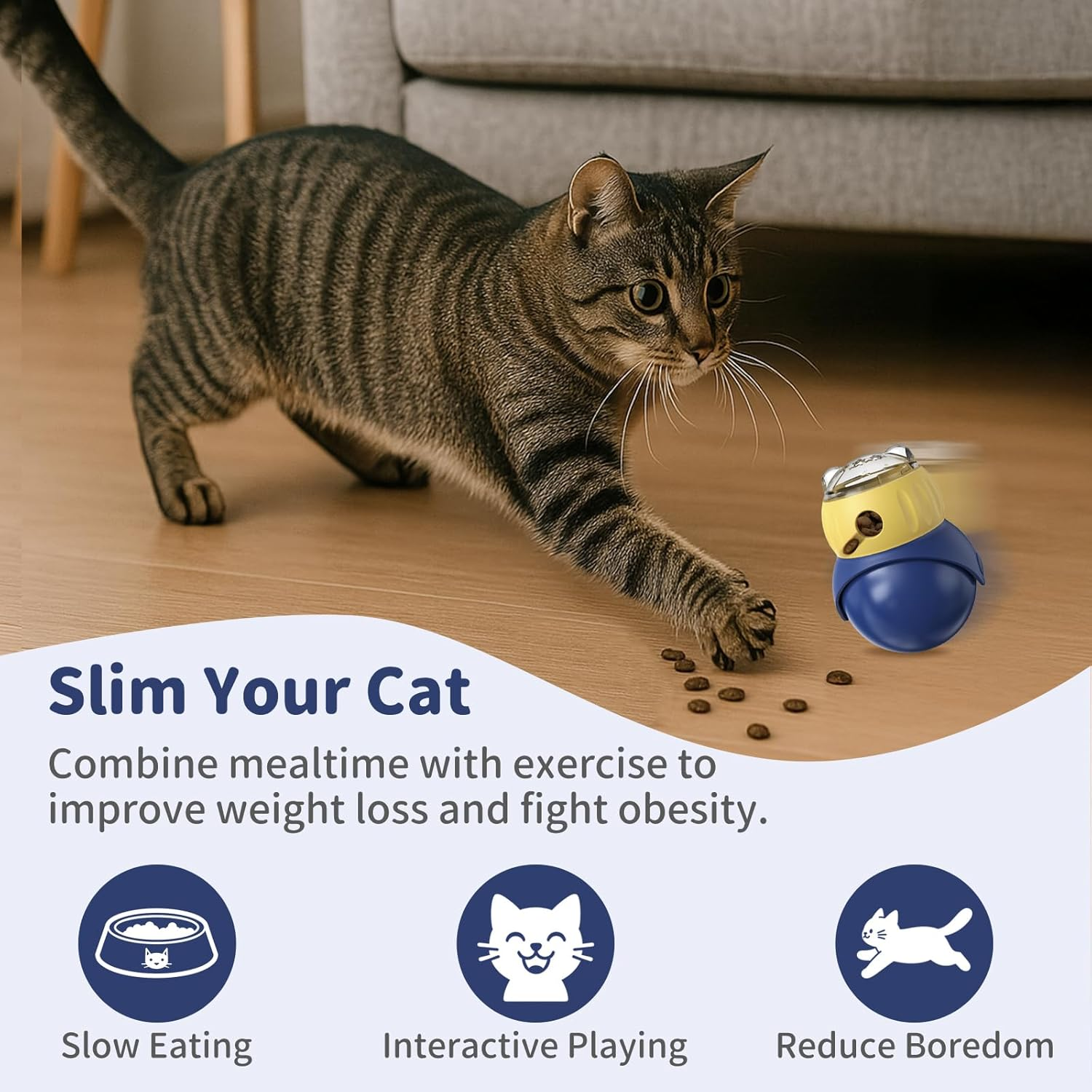 Joybruko Interactive Cat Toys Treat Puzzle - for Indoor Cats Weight Loss Wobble Tumbler Feeder Food Dispenser, Fun Sliding Rolling, Enrichment Portion Control Slow Feeder for Kittens & Adult Cats image number 1