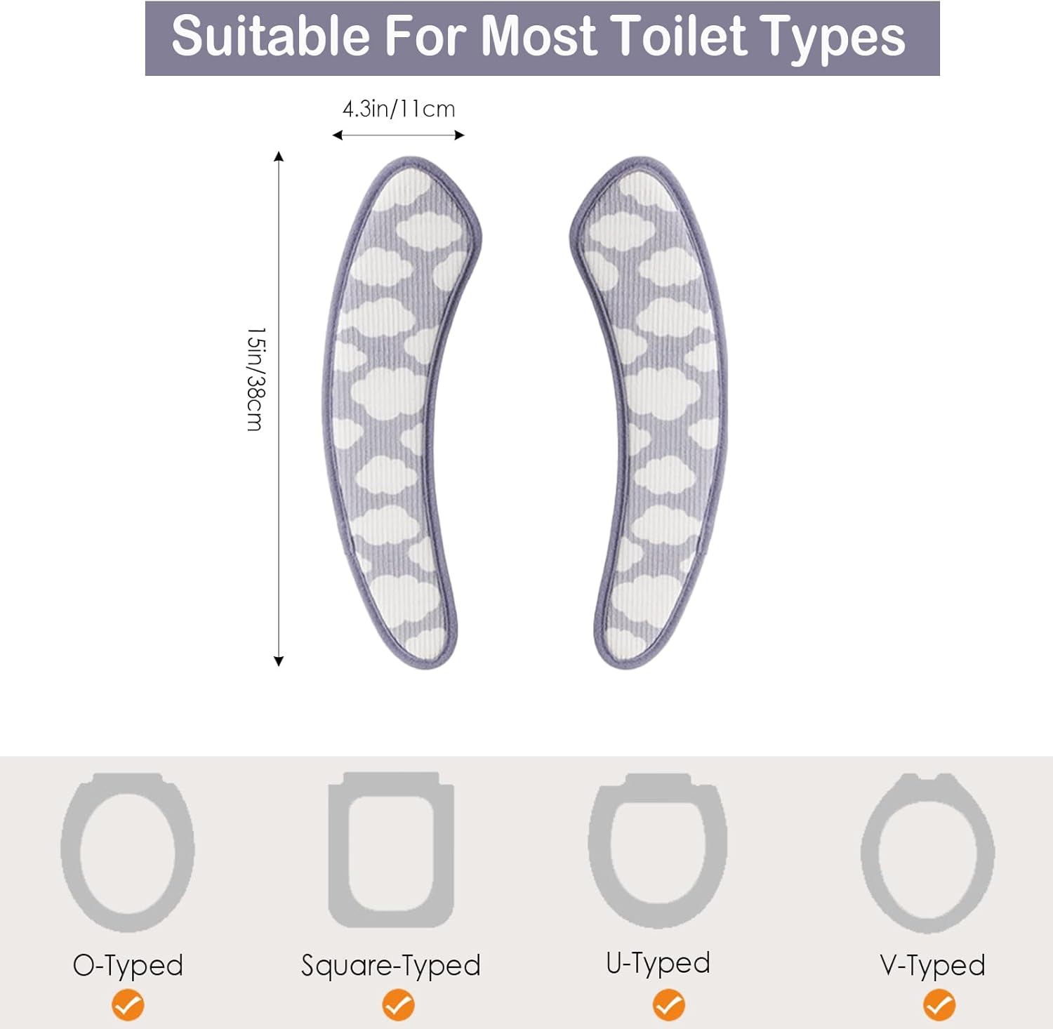 Thick and Warm Toilet Seat Cover &ndash; Washable, Reusable Cushion with TPR Adhesive & Cloud Pattern for Extra Comfort & Insulation (Blue) image number 1