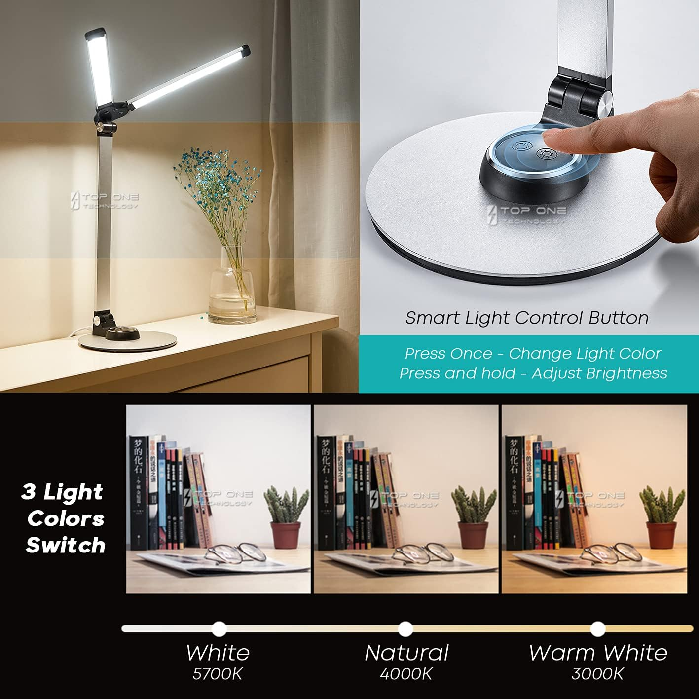 LED Piano Practice Light Foldable Adjustable Music Reading Desktop Desk Table Lamp USB Charing Port Stand Dimmable (Black) - Black image number 4