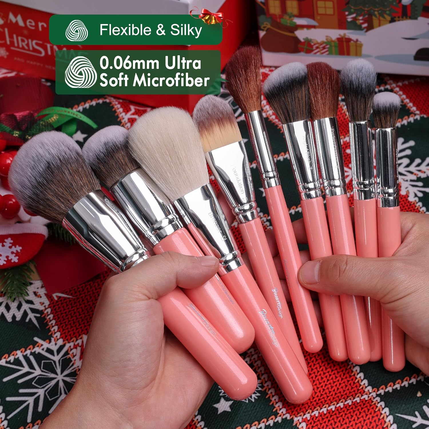 Bueart Design Makeup Brushes Set with Real Natural Goat Hair Professional Labeled Foundation Face Blending Blush Concealers Eyeshadow Brush Set (26Pcs Pearl Pink) image number 4