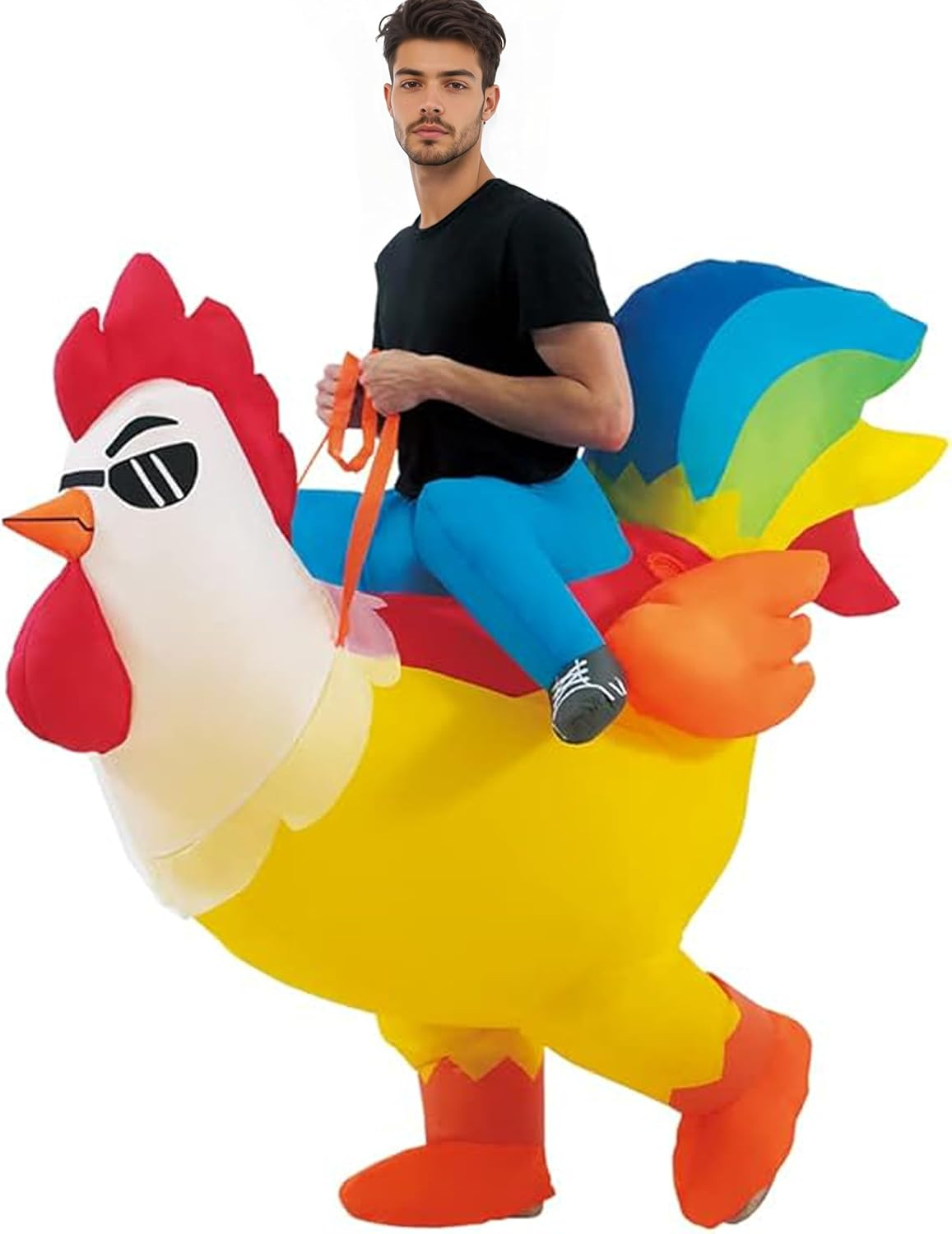Inflatable Costume, Adult Costume, Ride-On Chicken Funny Costume, Halloween and Christmas for Men, Women and Kids, Rooster (Yellow, Adult) image number 4