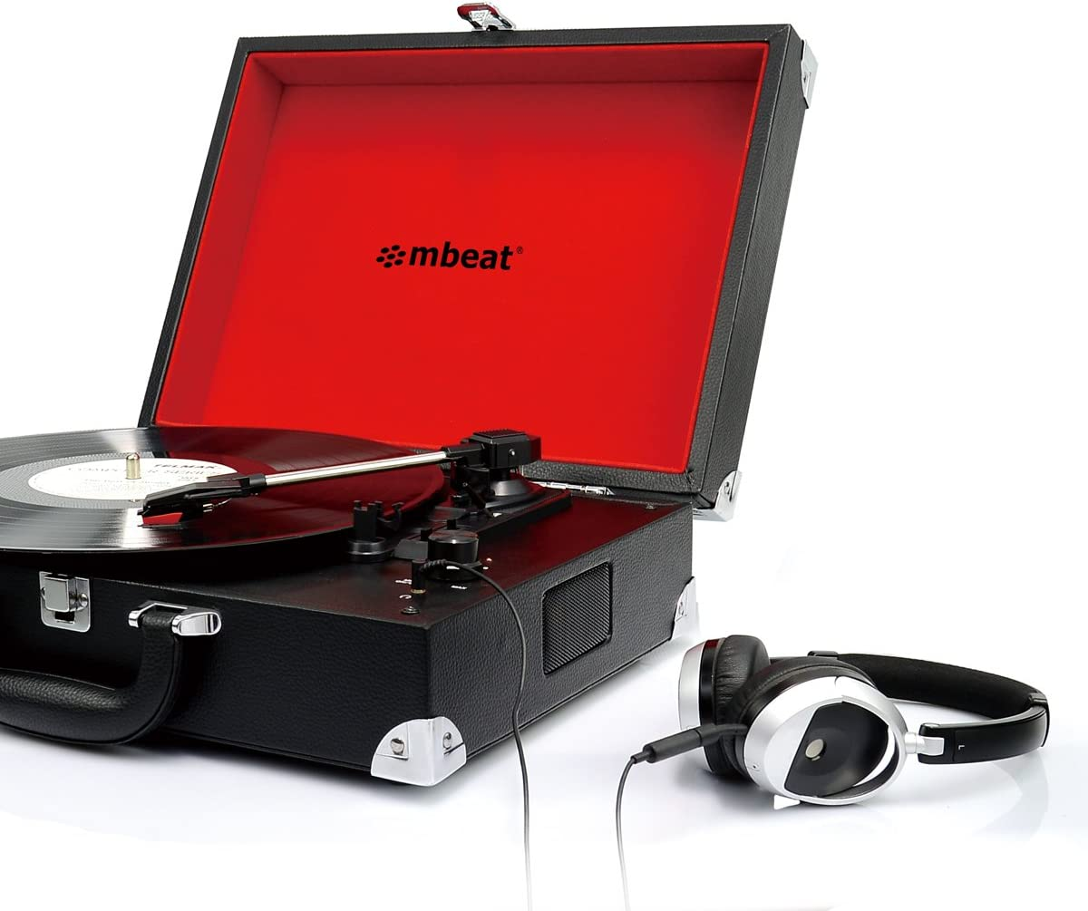 Mbeat Retro Briefcase-Style USB Turntable Record Player Vinyl to MP3 Built-In Stereo Speakers Black image number 1