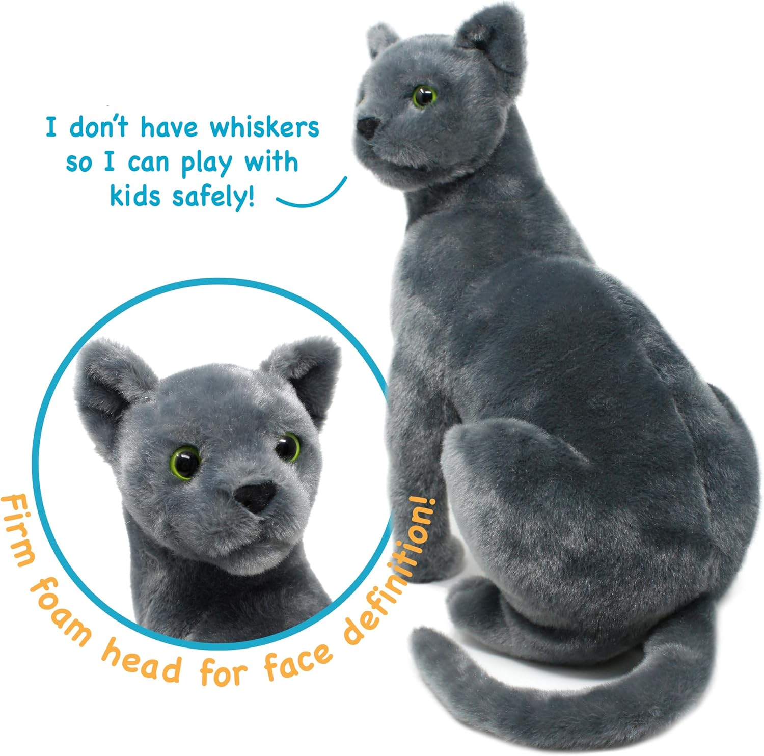 Rae the Russian Blue Cat - 12 Inch Grey Stuffed Animal Plush Gray Cat image number 3