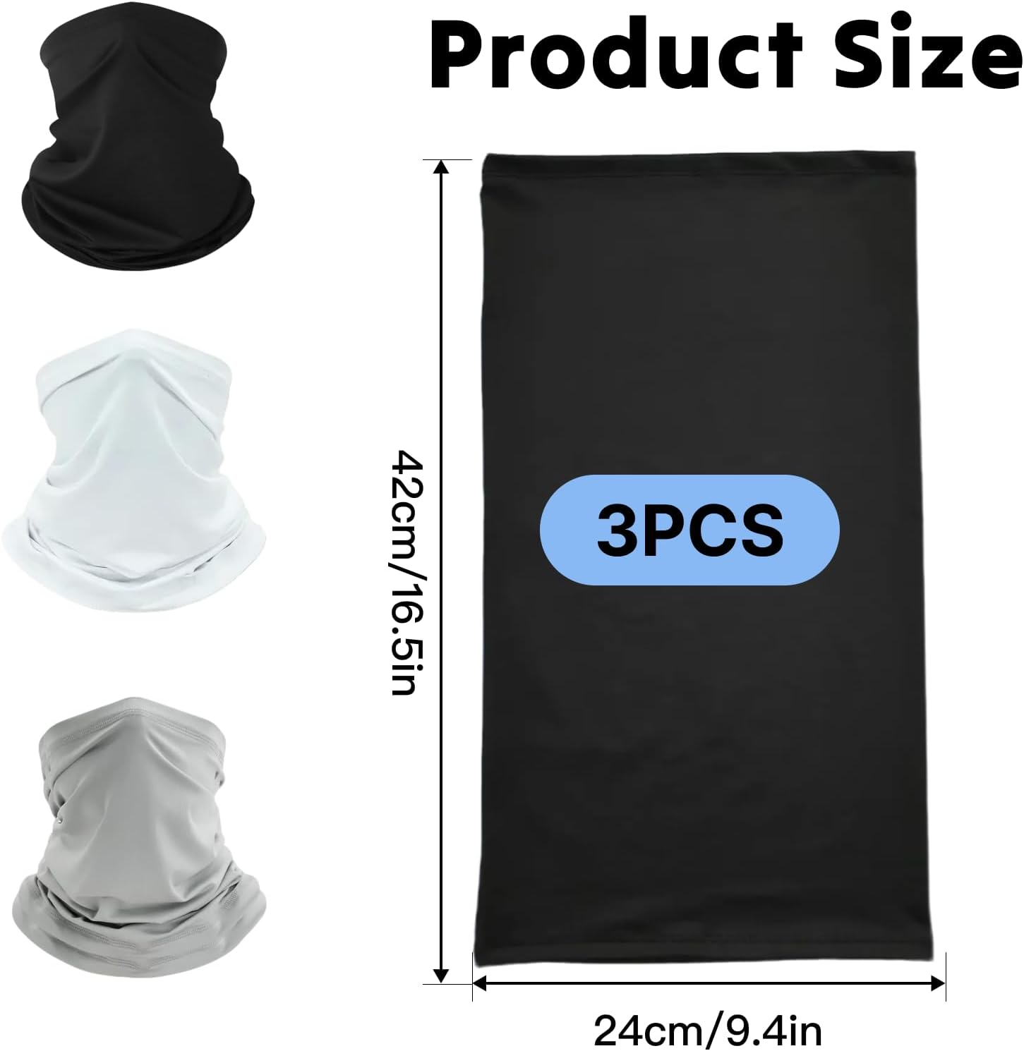 3 PCS Summer Face Cover Scarf, UV Protection Neck Gaiter, Breathable Outdoor Face Mask, Multi-Functional Headband Tube Bandana, Ice Silk Viscose Fiber Elastic Scarf for Sunscreen and Fishing image number 3