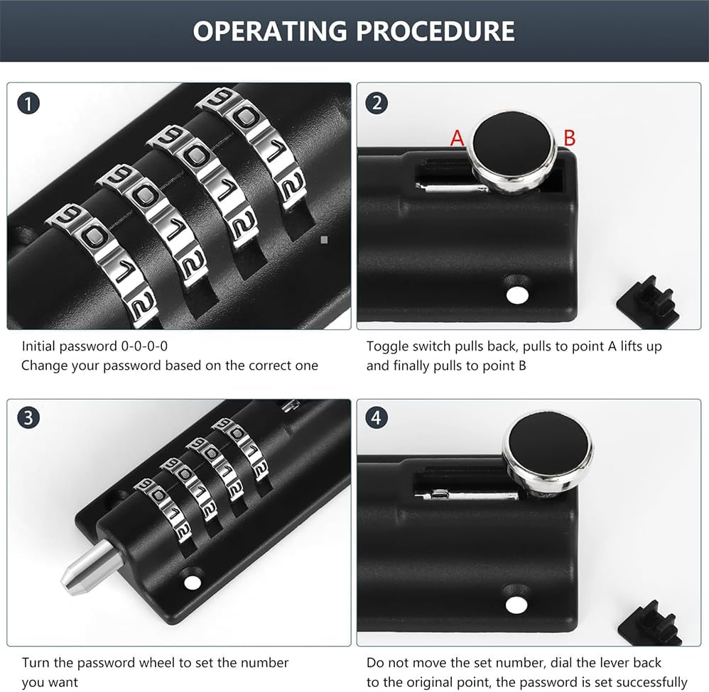 Outdoor Fence Specific Bolt Password Lock, Made of Zinc Alloy Material, Waterproof, Rust Proof, Anti-Theft, with 6 Anti-Theft Screw Locks, Also Suitable for Wardrobes image number 2