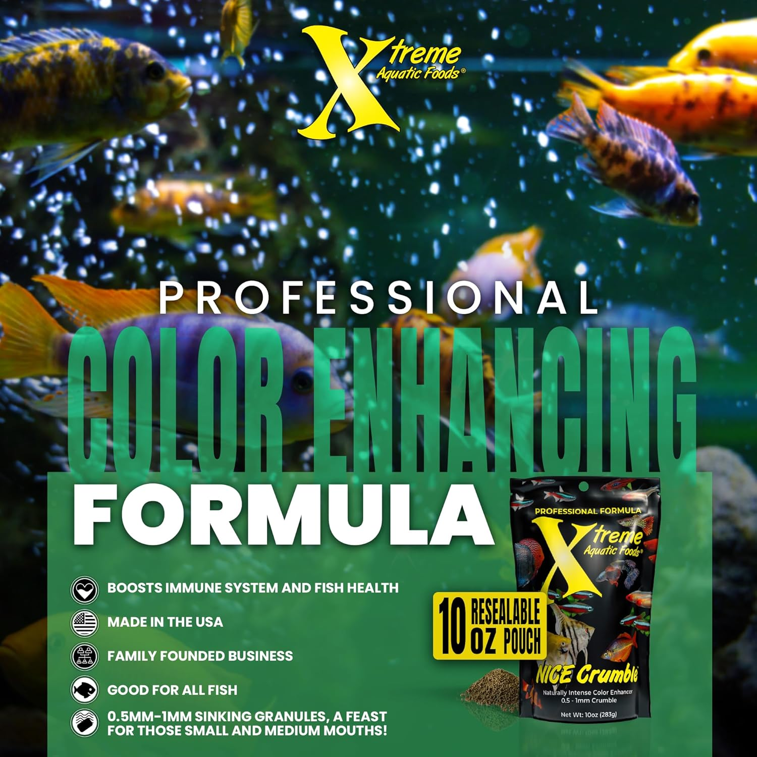 Xtreme Aquatic Foods Xtreme Nice&reg; Crumble 280Gms - 0.5Mm-1Mm Naturally (Super) Intense Color Enhancer Sinking Crumble Resealable Pouch, Fish Food image number 5