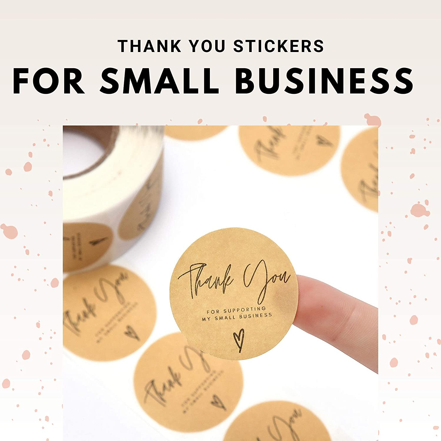 Thank You Business Stickers Roll | 1.5" Inch Roll 500 Kraft Stickers | Kraft Label Stickers Thank You for Supporting My Small Business | Small Business Owner Label Tags