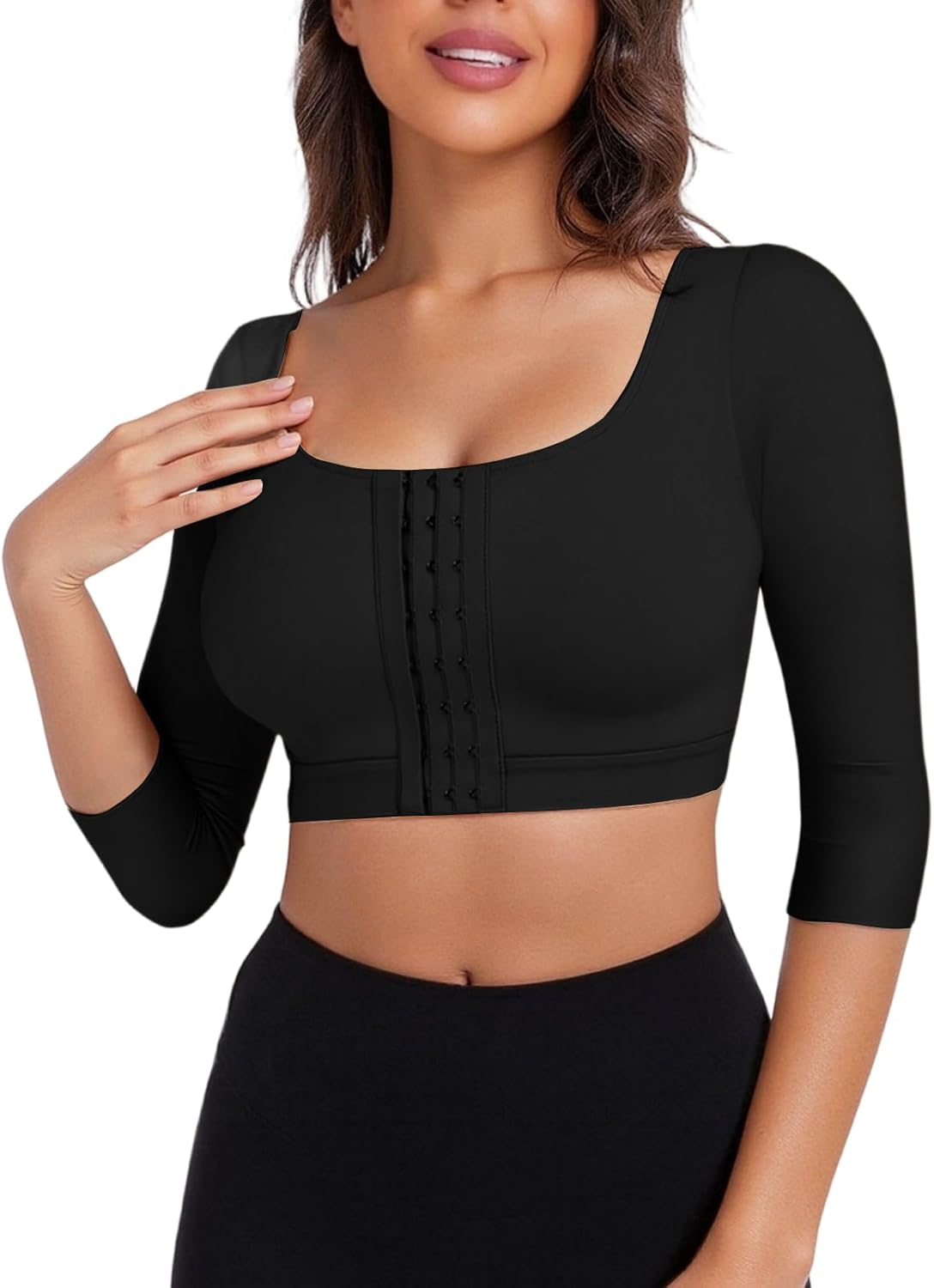 Supcomsta Arm Shaper Tops for Women,Front Closure Post Surgery Arm Compression Sleeves,Non-Padded Push-Up Bra Shapewear Posture Corrector Arm Faja