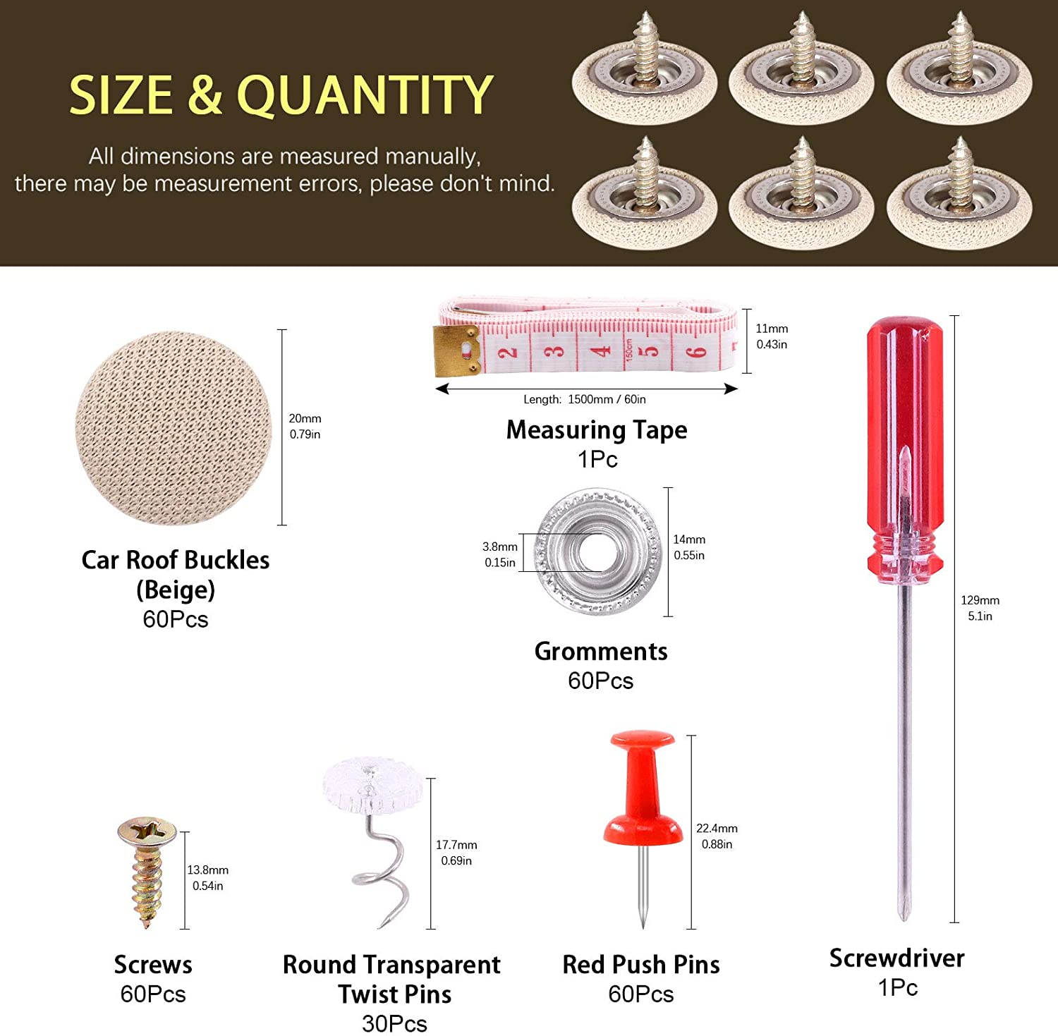 152Pcs Car Headliner Repair Kit with Headliner Repair Button Auto Roof Repair Snap Rivets and Installation Tool for Fixing Car Interior Ceiling Sagging Headliner for All Cars (Beige) image number 6