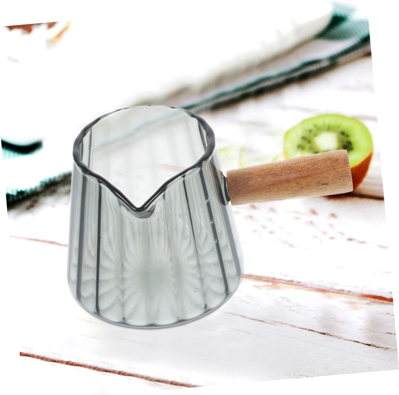 Iplusmile 2Pcs Clear Glass Milk Measuring Cups with Wooden Handles Small Frothing Pitchers for Espresso and Multipurpose Mini Milk Jugs for Coffee Lovers at Home Office image number 4