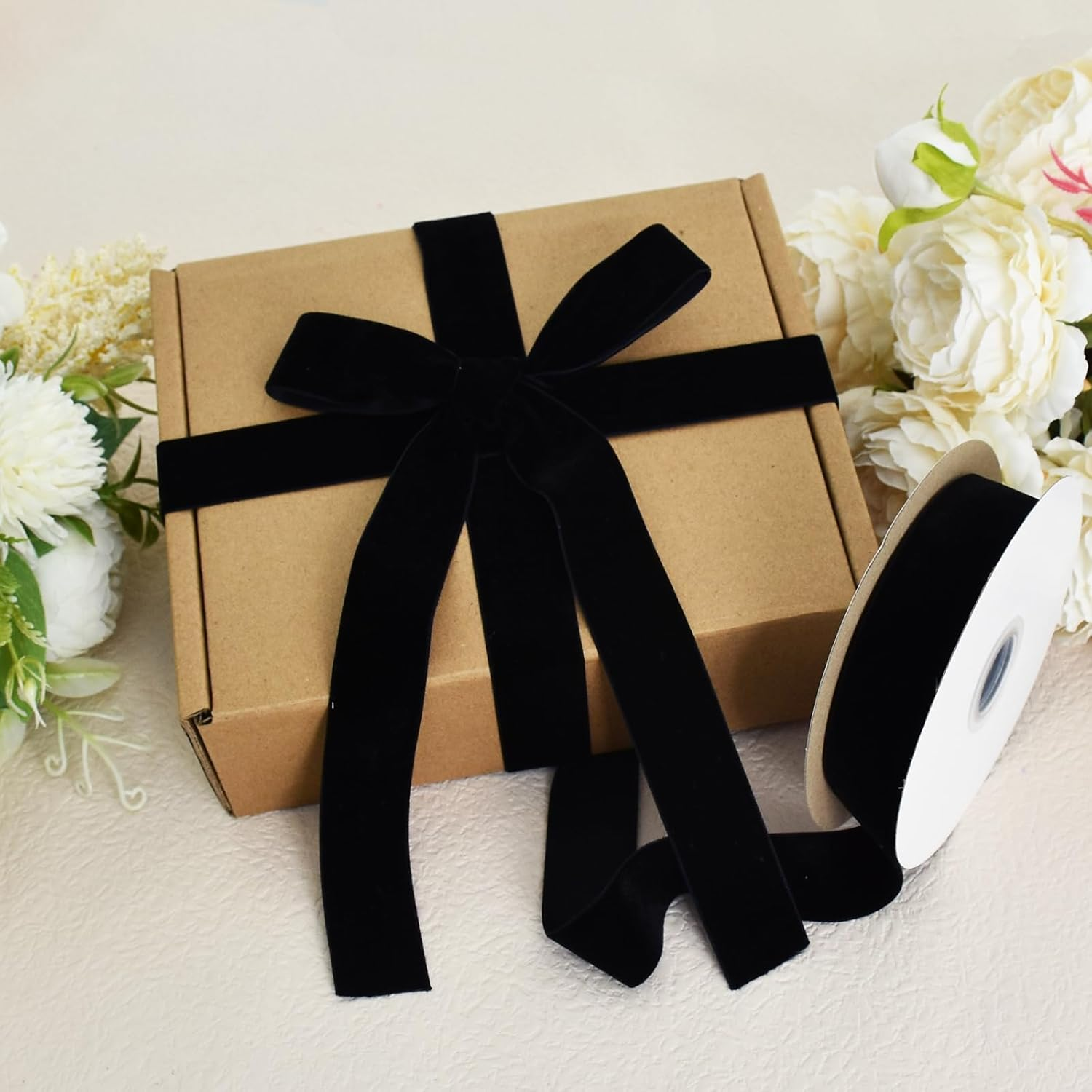 TONIFUL Black Velvet Ribbon 1 Inch X 10Yds, Vintage Velvet Ribbons, for Christmas Wreath Decoration Handmade Craft Ornaments Gift Wrapping & Bow Making, Valentine'S Day Wedding Bouquet Packaging image number 2