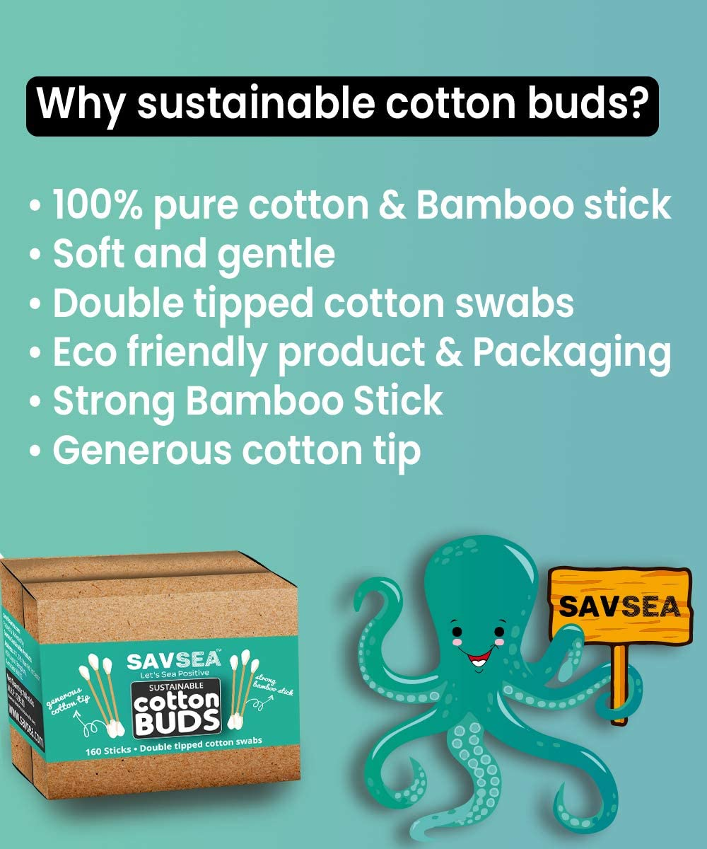 Bamboo Cotton Earbuds/Swabs 480 Stems / 960 Swabs (Pack of 6) image number 1