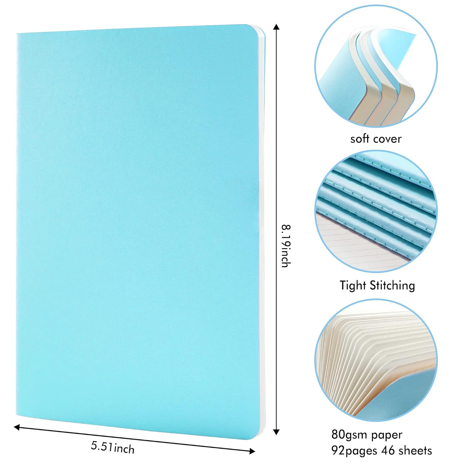 Feela Soft Cover Notebook Bulk, 8 Pack College Ruled Notebooks for Work Studay, Lined Travel Journal for Women Men, Note Taking Notebook School Supplies Business Writing, 8.2&rdquo; X 5.5&rdquo;, A5, Pastel Colours image number 2