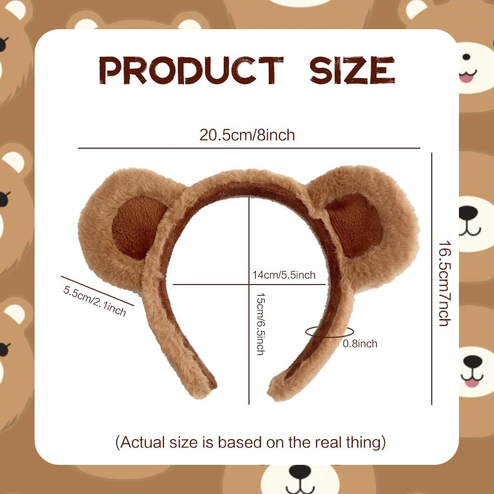 SUSOO 2 Pcs Soft Bear Ears Headband, Brown Plush Costume Hairband for Adults & Kids, Cosplay Party Headbands, Soft Bear Ear Shaper for Face Washing, Cute Teddy Style for Women & Toddlers